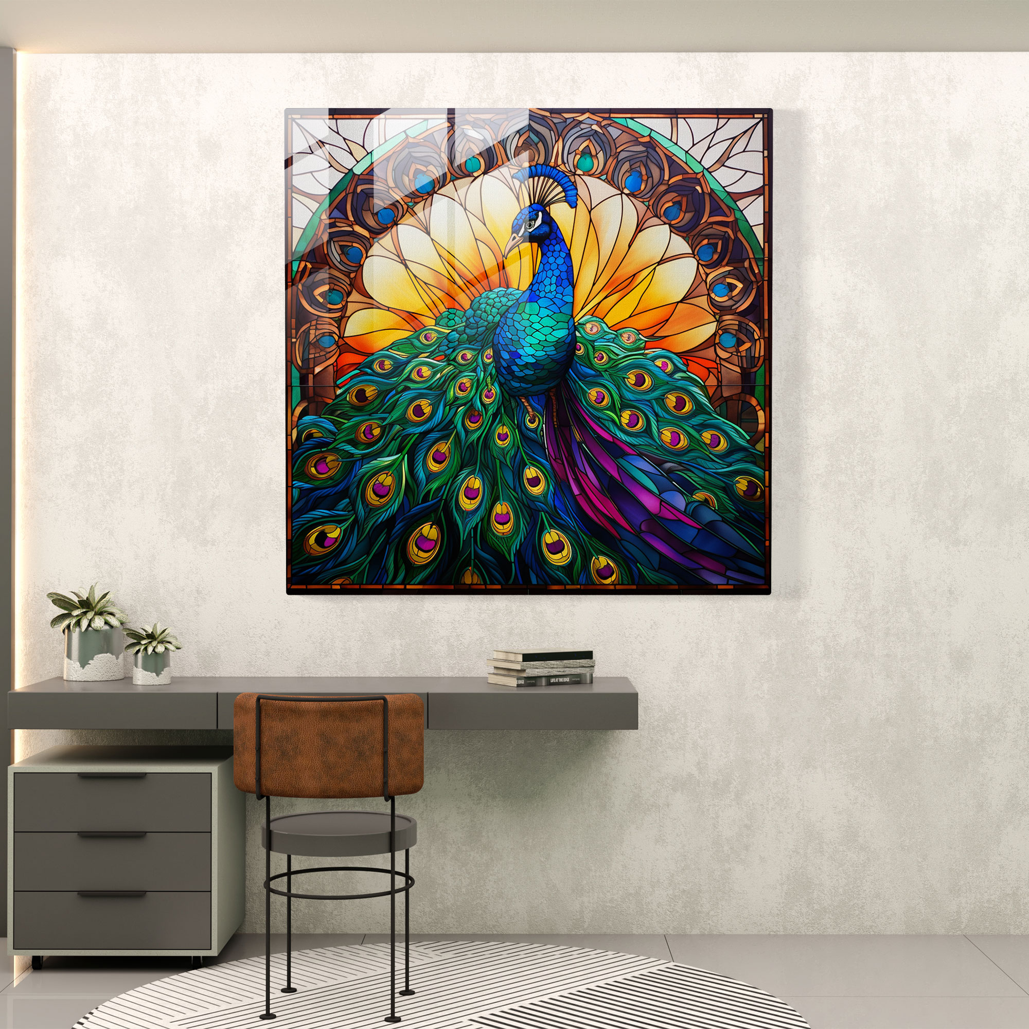 Asian Opulence Glass Print - Asian, Opulence, Geometric Stained Glass Design, Home Decoration