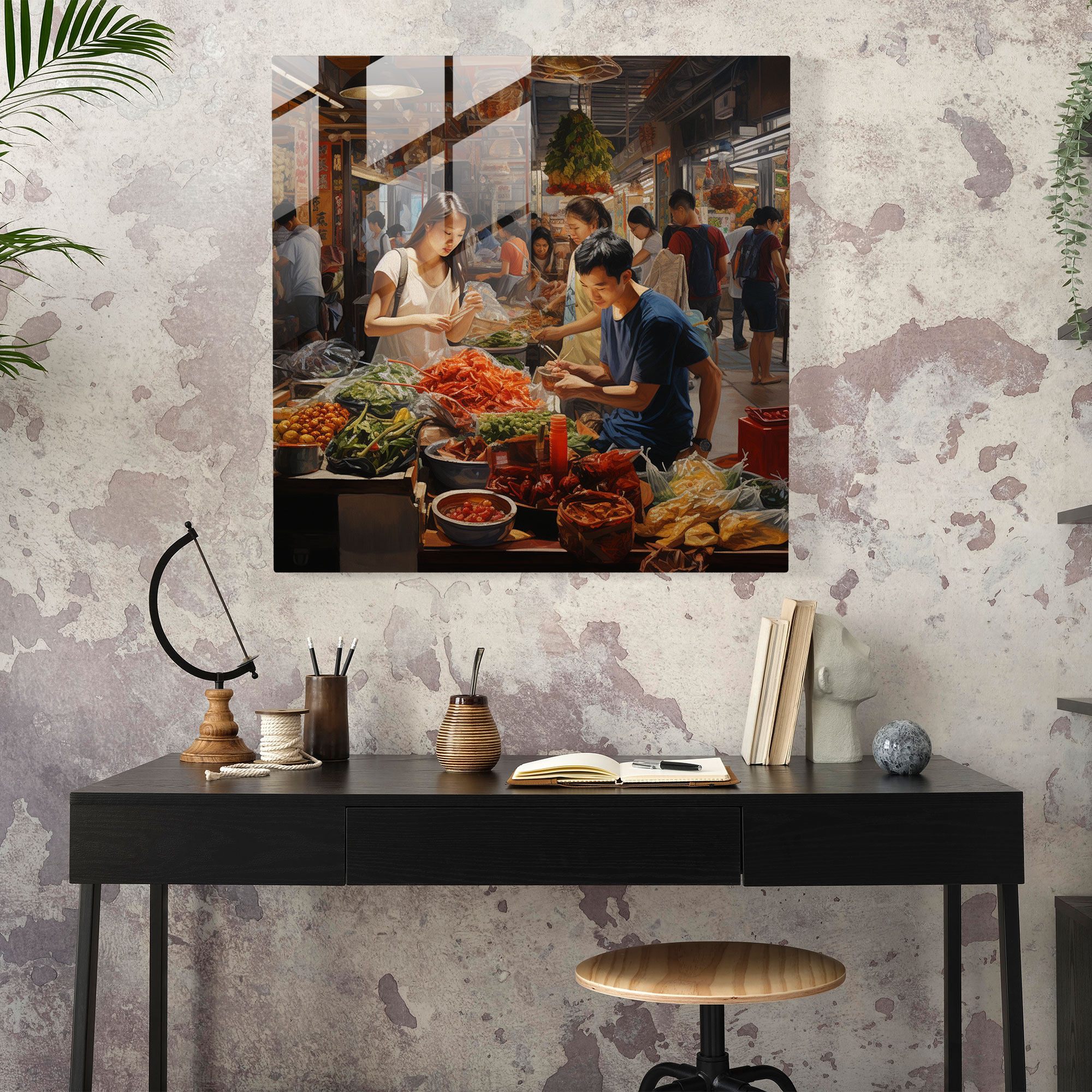 Asya Pazarı Cam Tablosu - Asya Modern Sanat Duvar Dekorasyonu Canlılık
