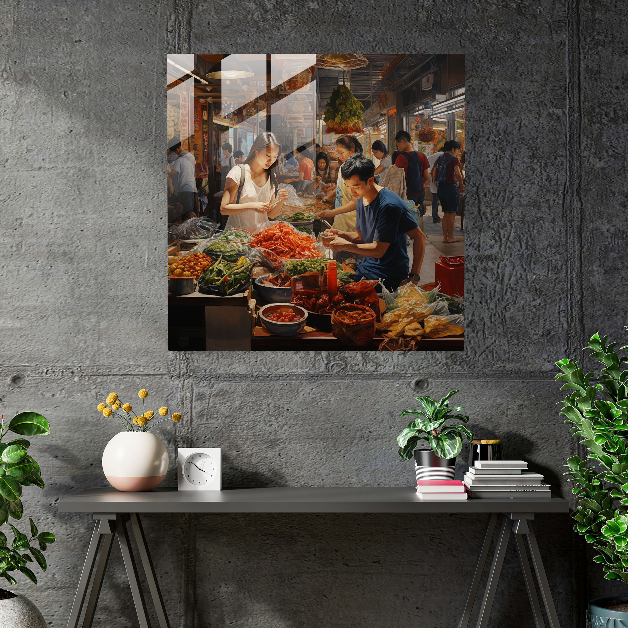 Asya Pazarı Cam Tablosu - Asya Modern Sanat Duvar Dekorasyonu Canlılık