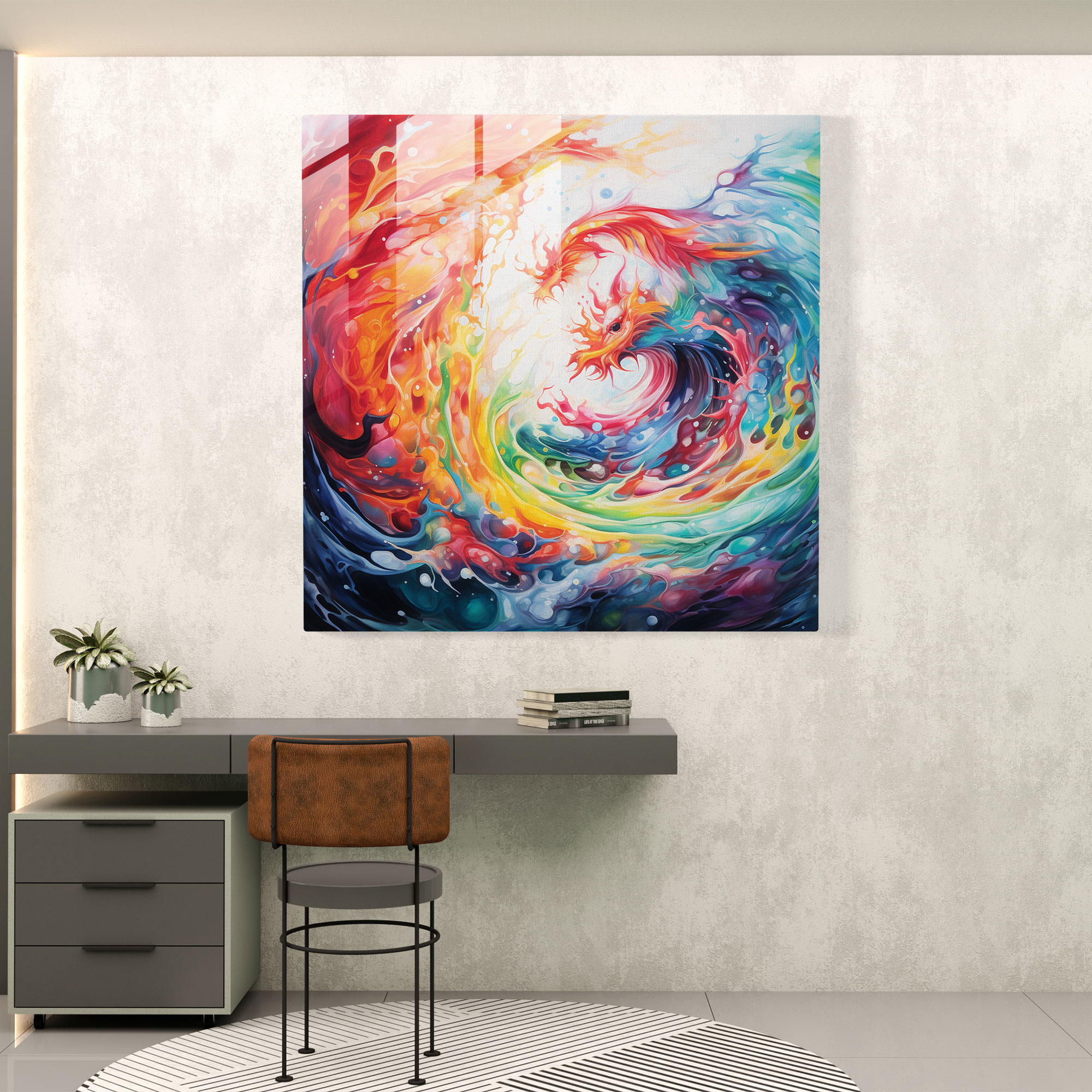 Asian Energy Glass Print - Asian, Energy, Abstract Acrylic Painting, Glass Art