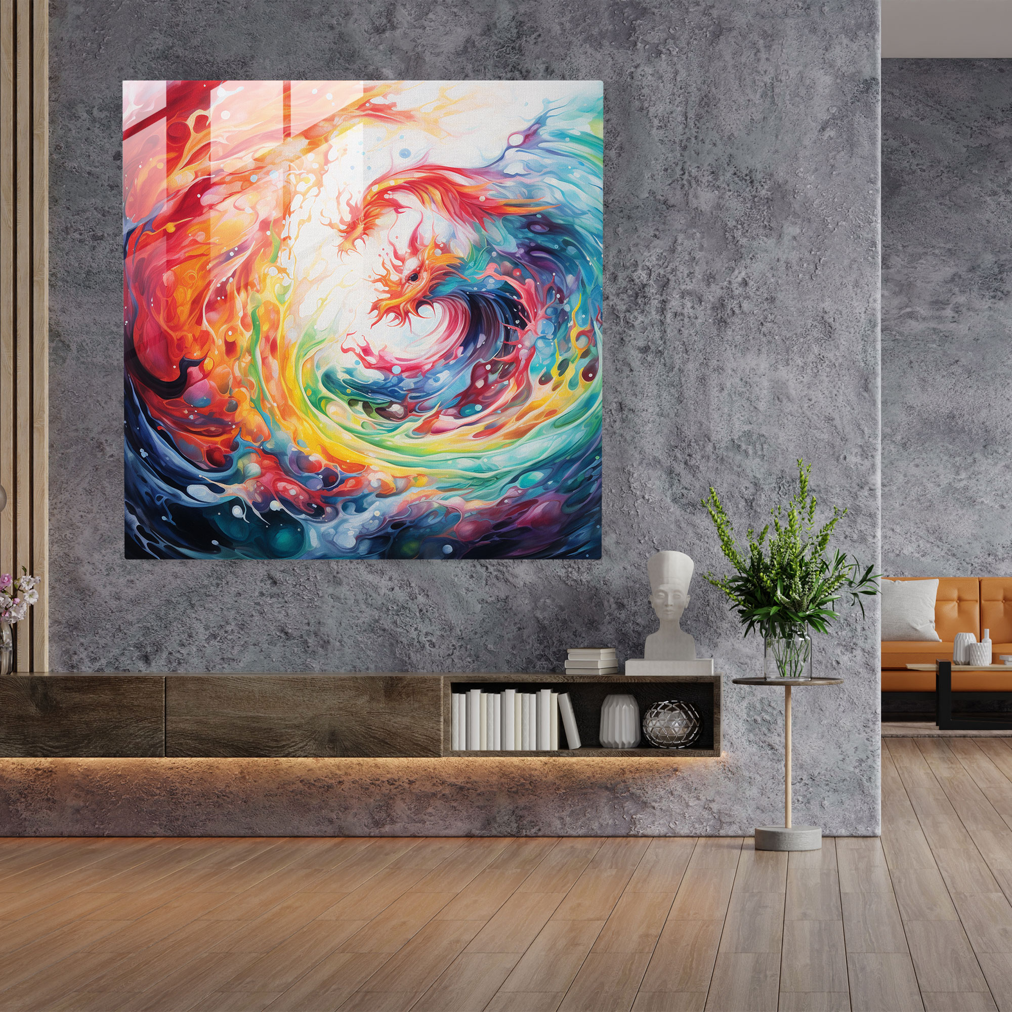 Asian Energy Glass Print - Asian, Energy, Abstract Acrylic Painting, Glass Art