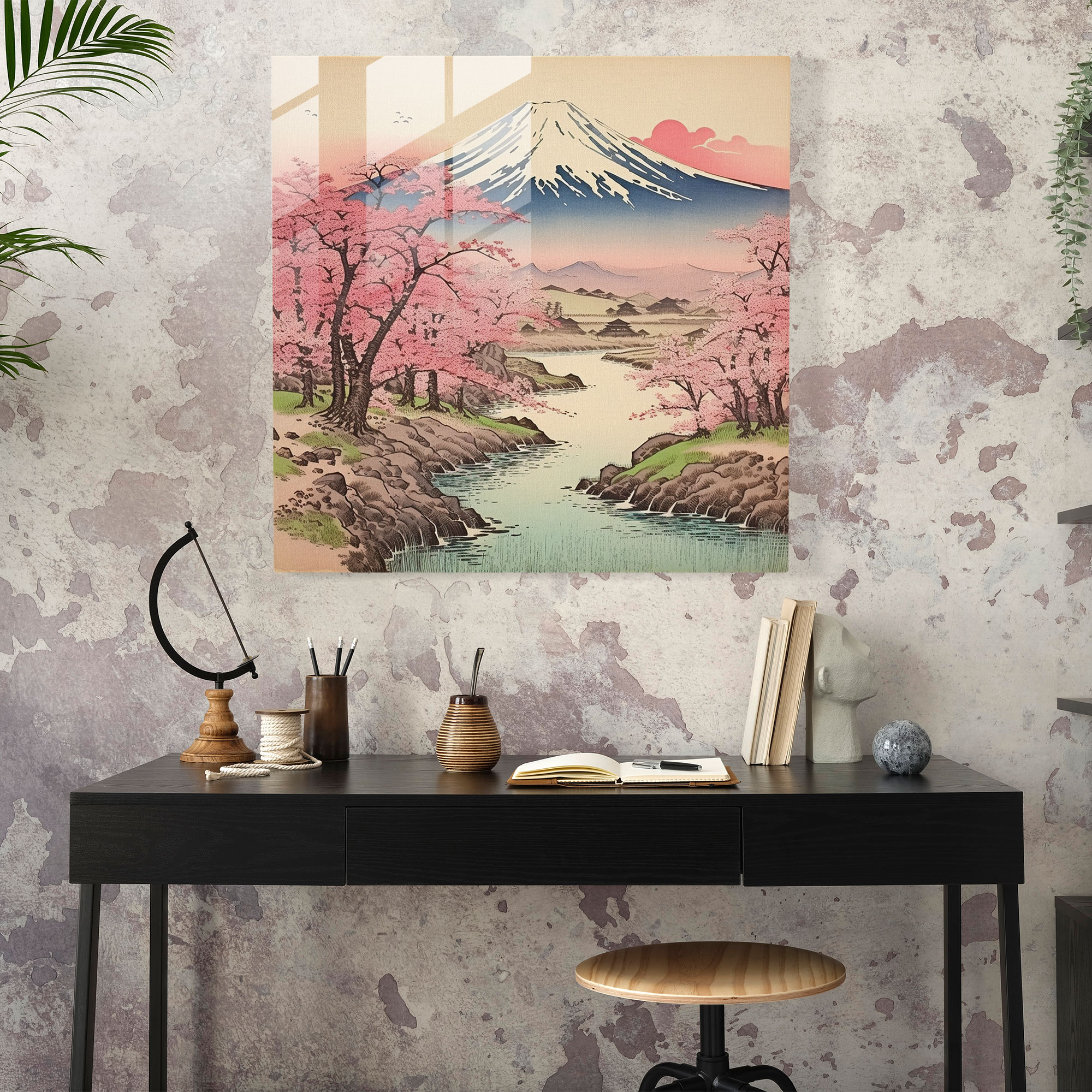 Asya Huzuru Cam Tablosu - Asya Modern Sanat Sakin Dağ Manzarası