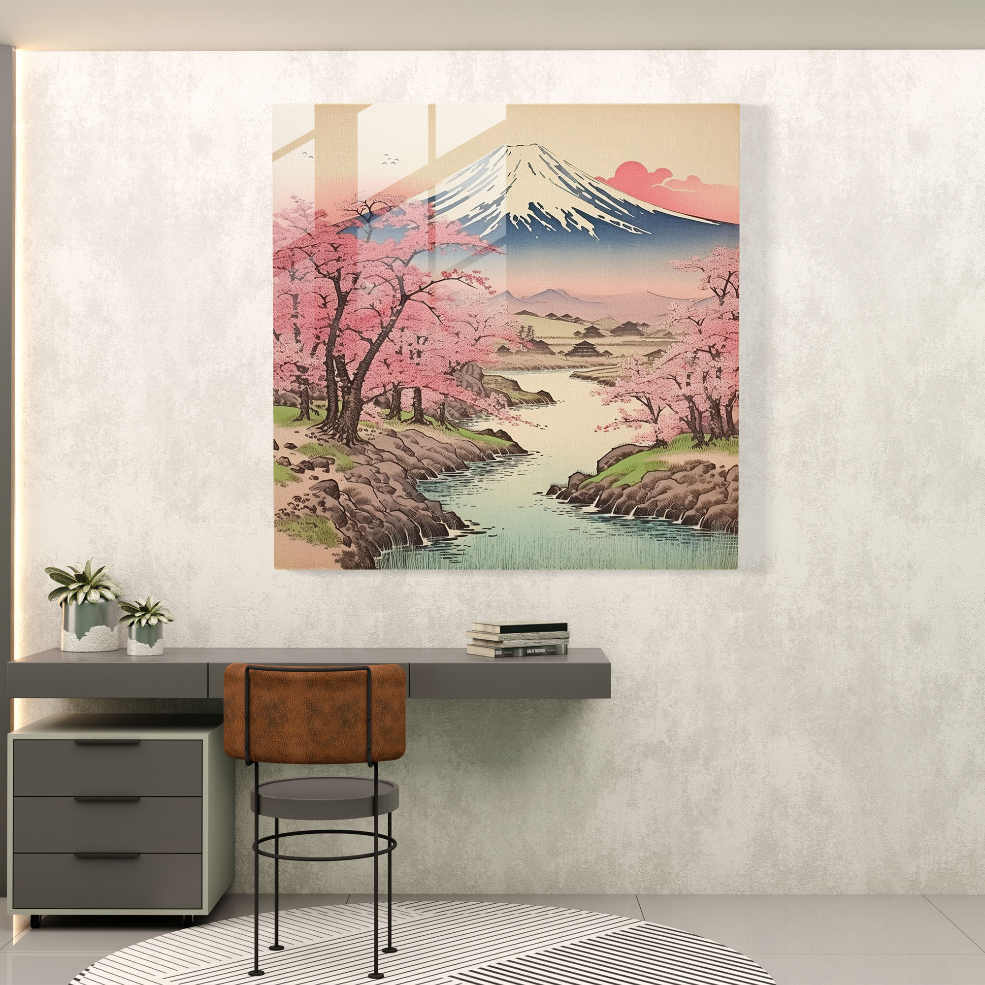 Asya Huzuru Cam Tablosu - Asya Modern Sanat Sakin Dağ Manzarası