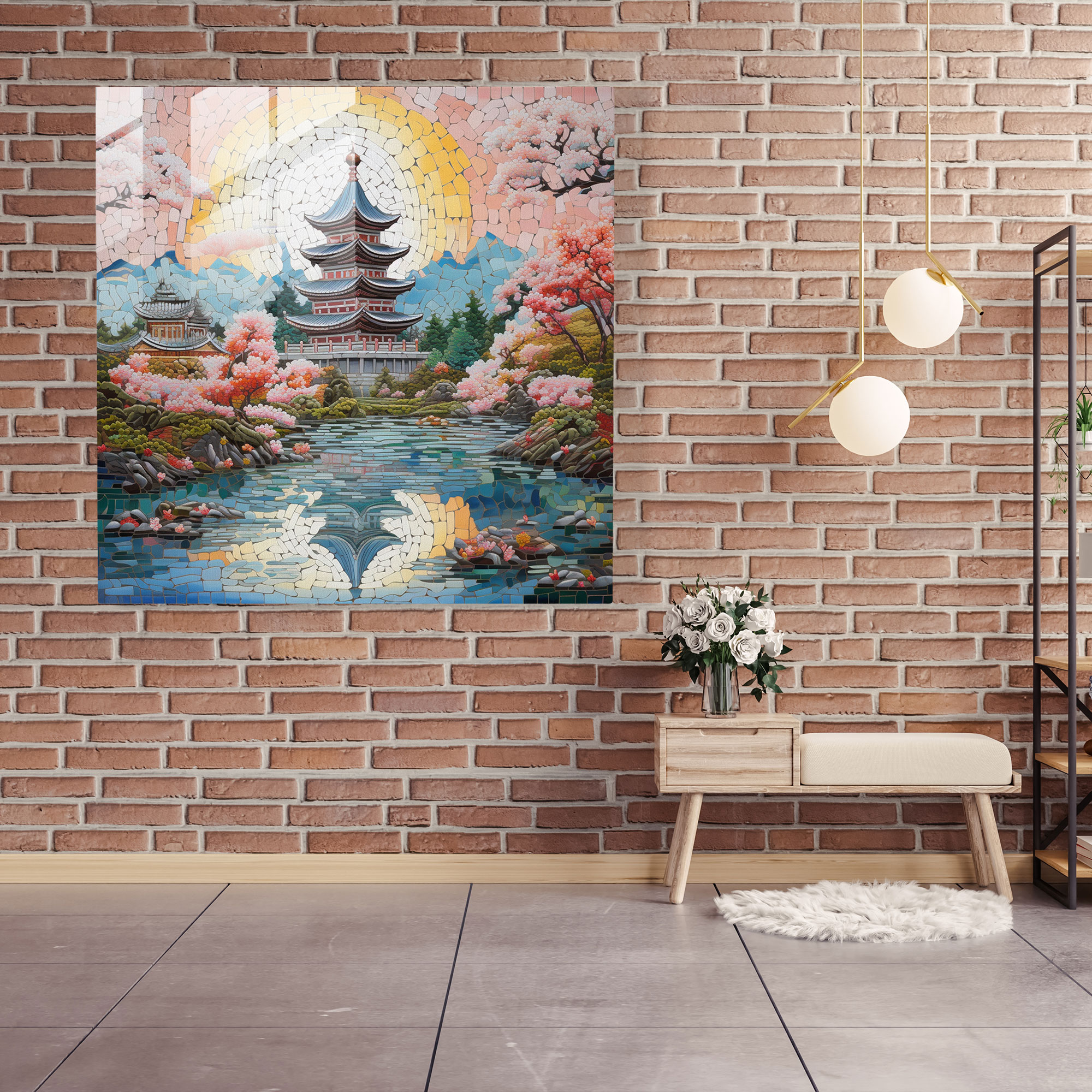 Asya Zarafeti Cam Tablosu - Asya Modern Sanat Muhteşem Pagoda Cam Sanatı