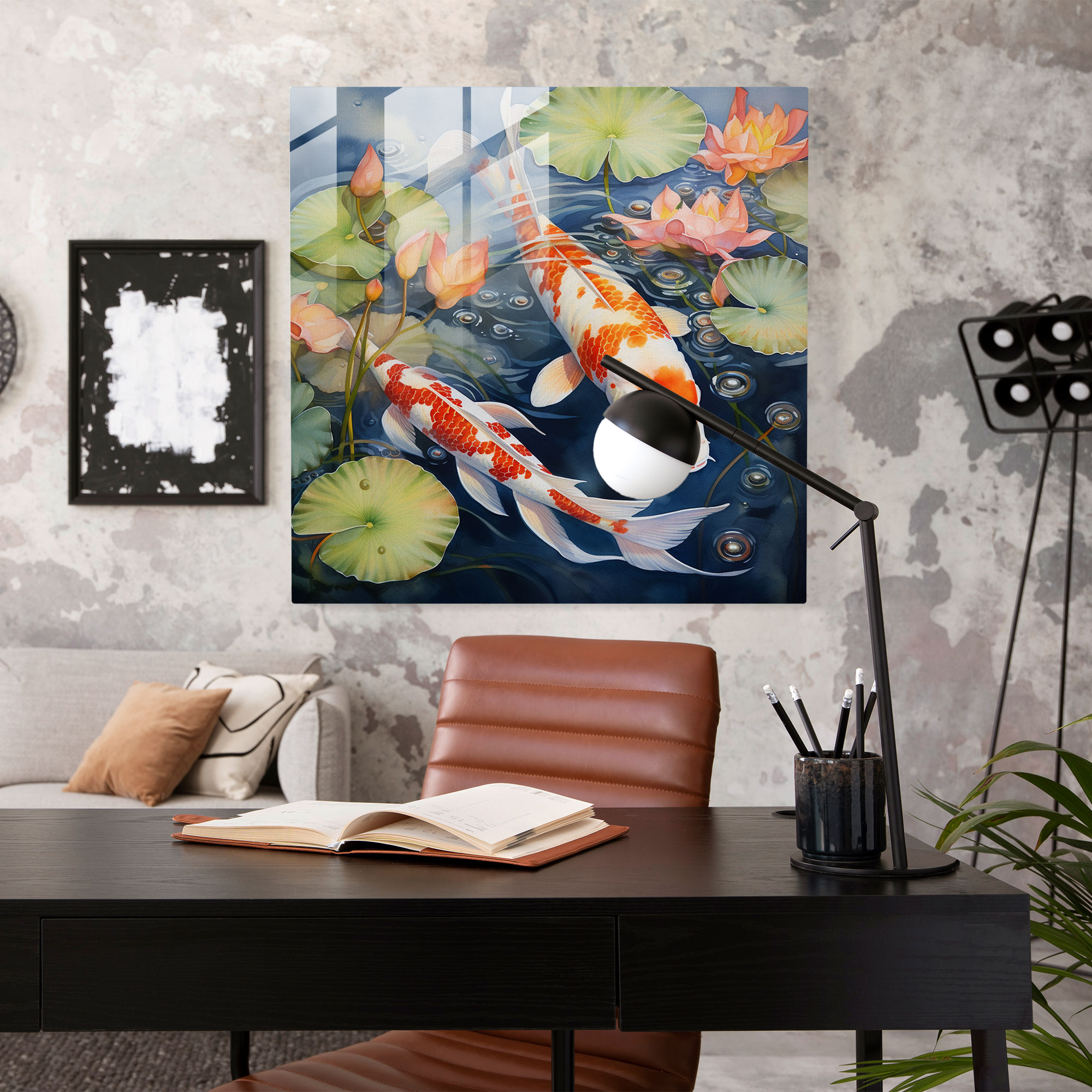 Asian Watercolor Glass Print - Asian, Watercolor Painting, Lotus Flowers, Lily Pads