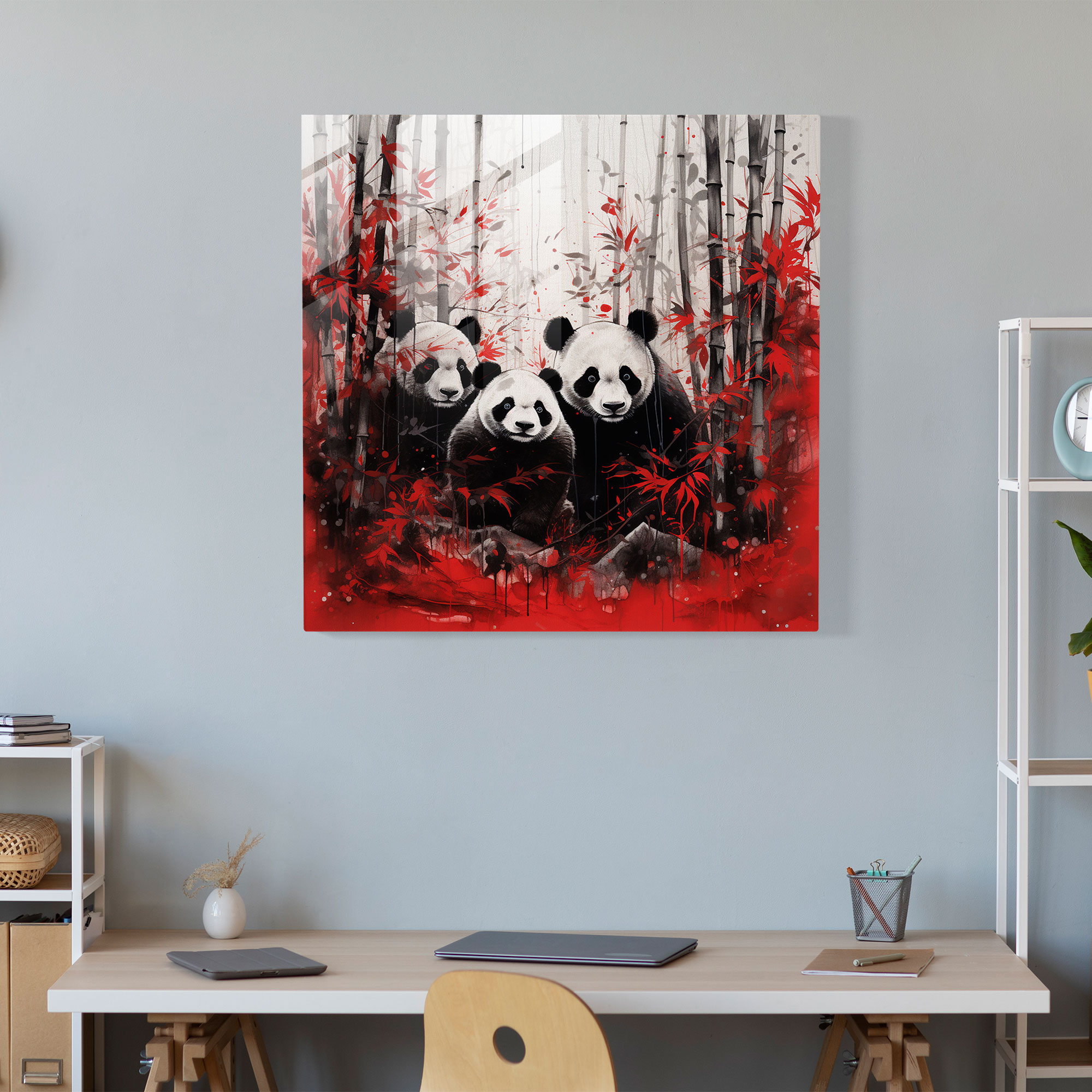 Asian Panda Ink Glass Print - Asian, Bamboo Forest, Wall Decoration, Ink Painting