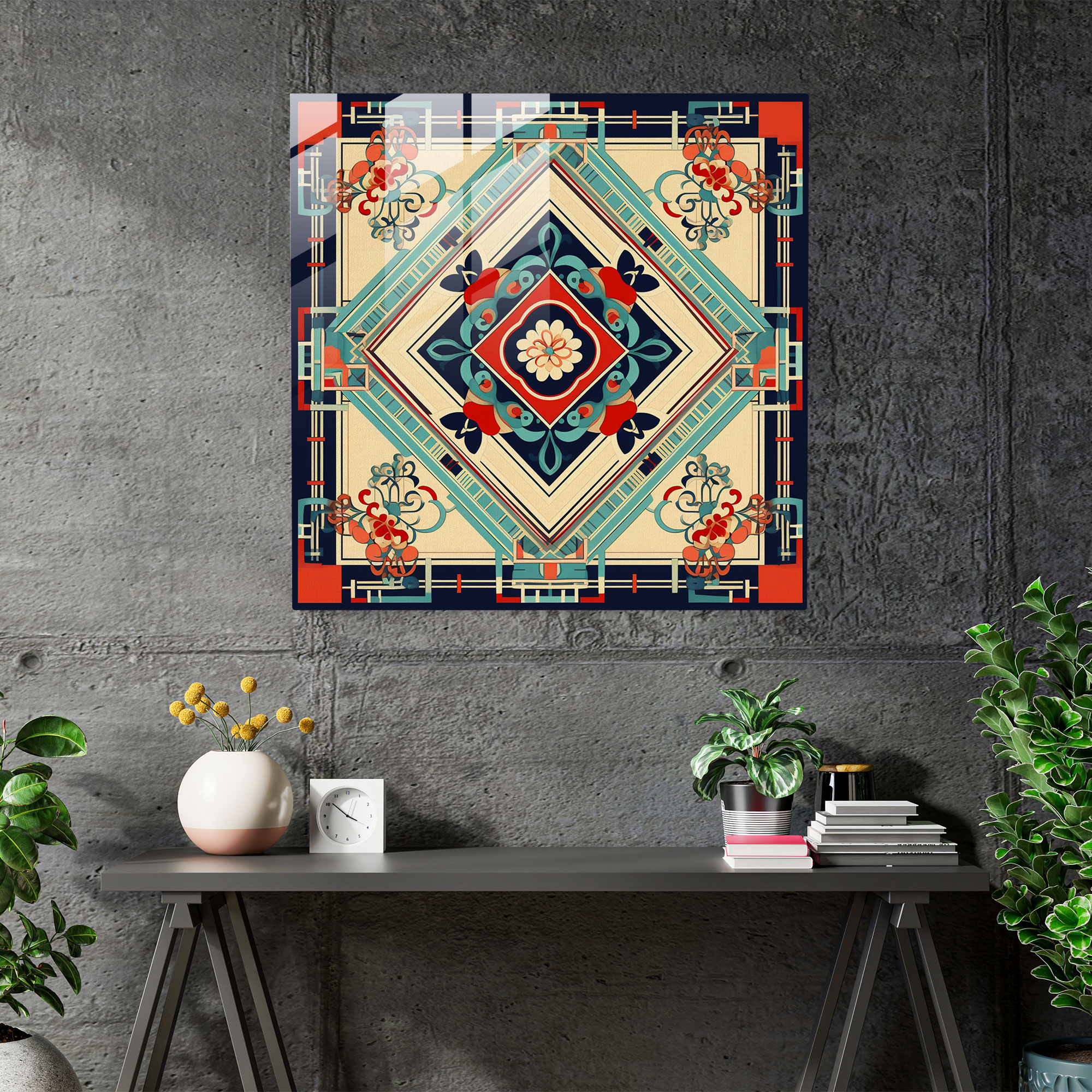Asian Geometric Glass Print - Asian, Intricate Details, Modern Art, Wall Decoration