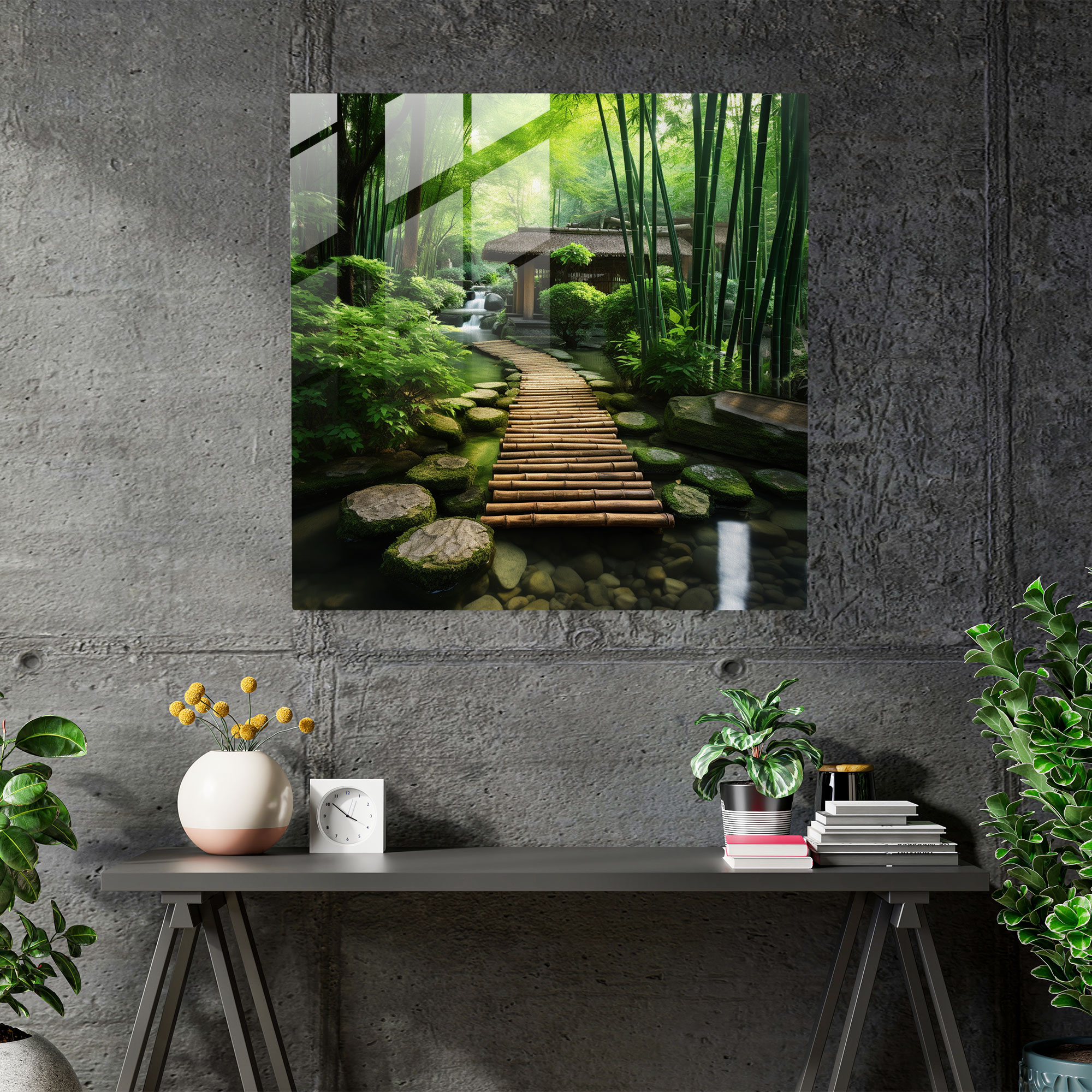 Asya Zen Cam Tablosu - Asya Ev Dekorasyonu Duvar Dekorasyonu Su Unsurları