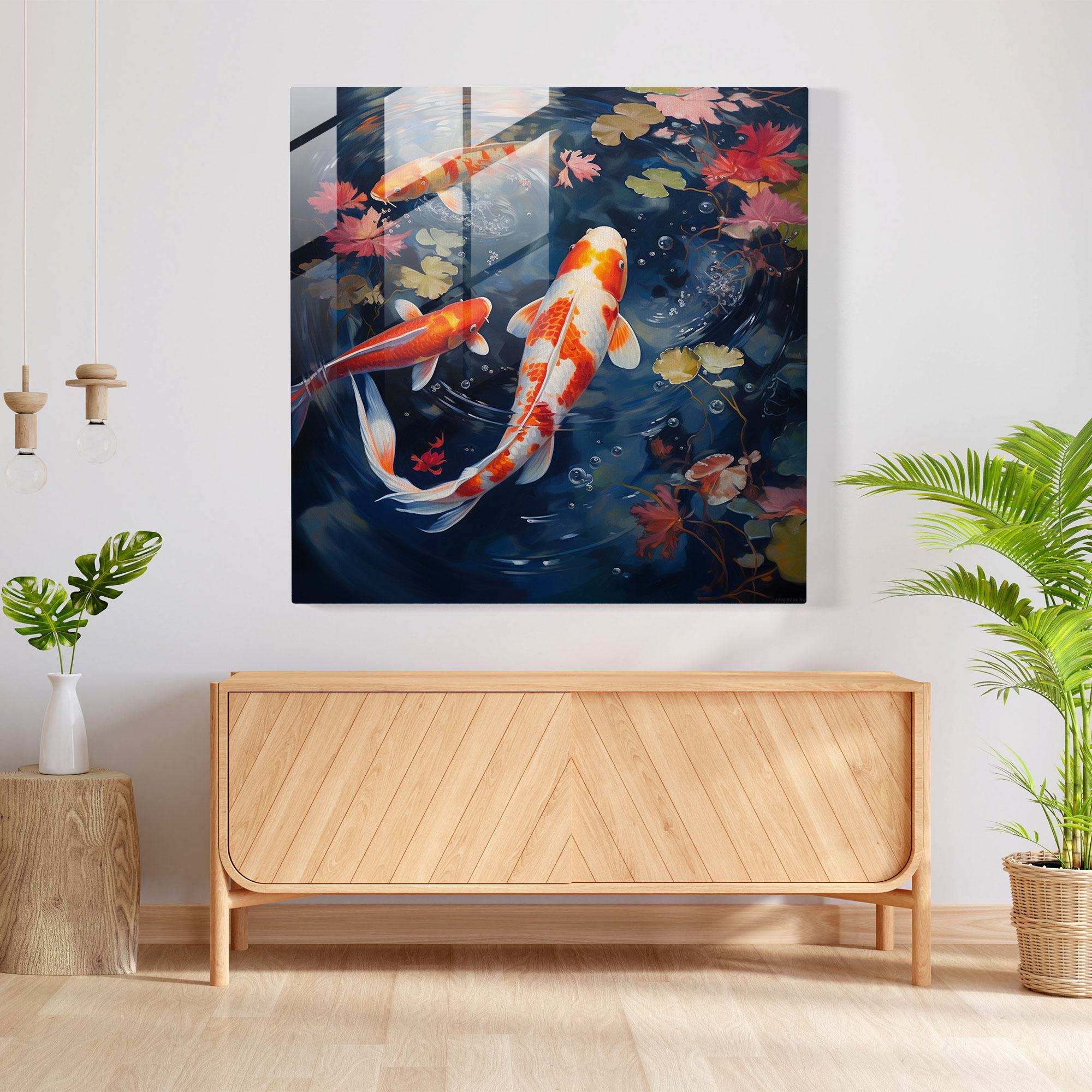 Asya Koi Cam Tablosu - Asya Cam Sanatı Huzur Veren Ortam Modern Sanat