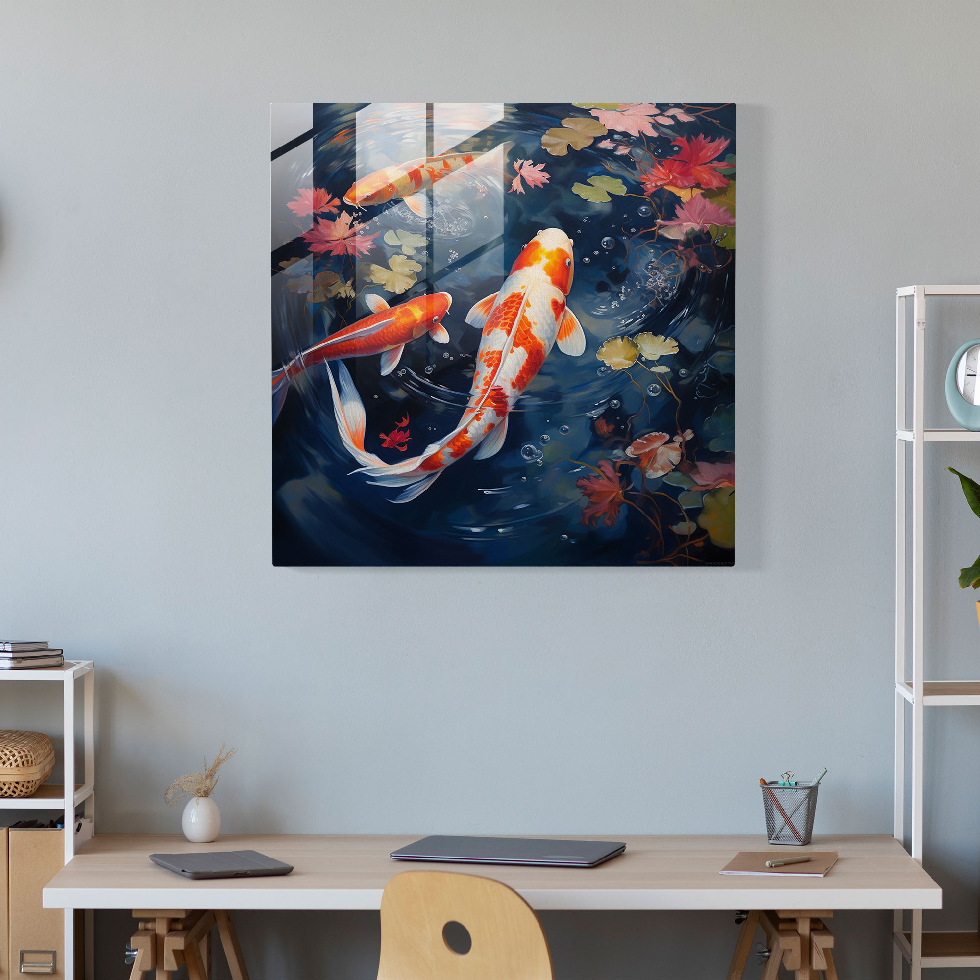 Asya Koi Cam Tablosu - Asya Cam Sanatı Huzur Veren Ortam Modern Sanat