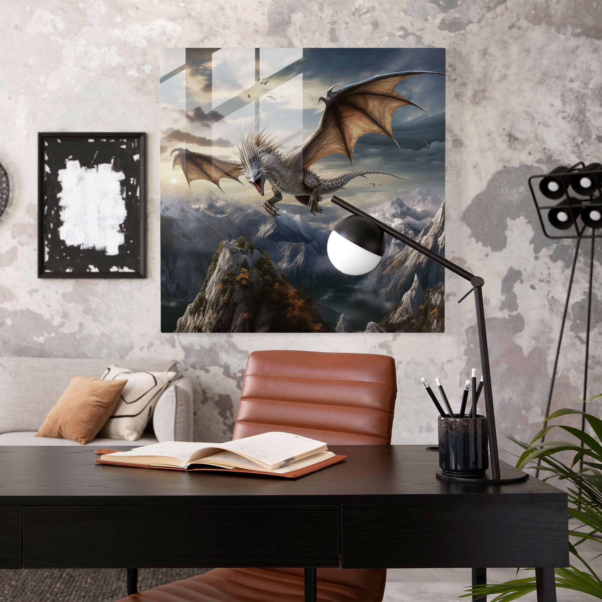 Asiatisches Drachen Glasbild - Asiatisch Dramatische Landschaft Majestätischer Drache