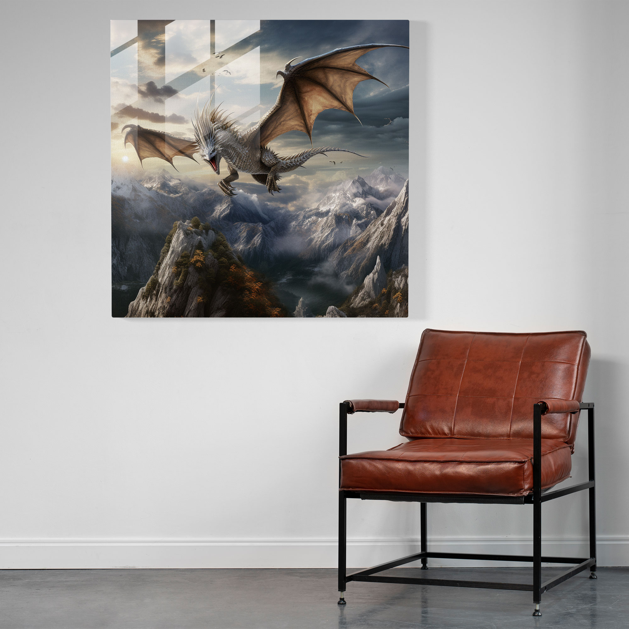 Asiatisches Drachen Glasbild - Asiatisch Dramatische Landschaft Majestätischer Drache