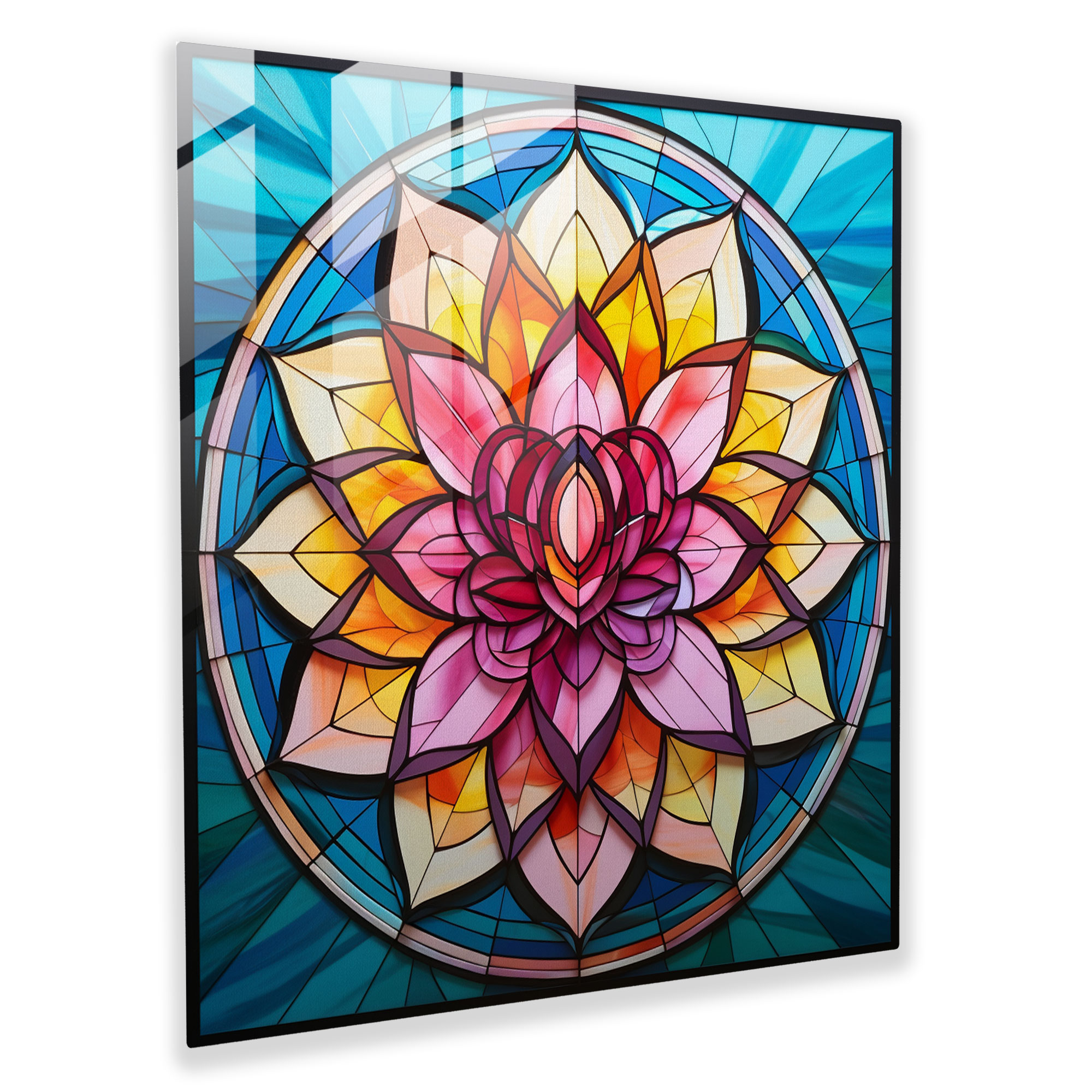 Canlı Lotus Çiçeği Desenli Asya Cam Tablo - Asya Ev Dekorasyonu Duvar Dekorasyonu