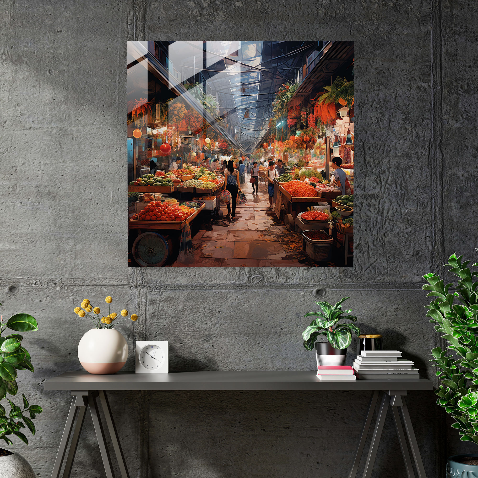 Asian Market Glass Print - Vibrant Contemporary Collage - Asian, Asian, Glass Print, Asian Market