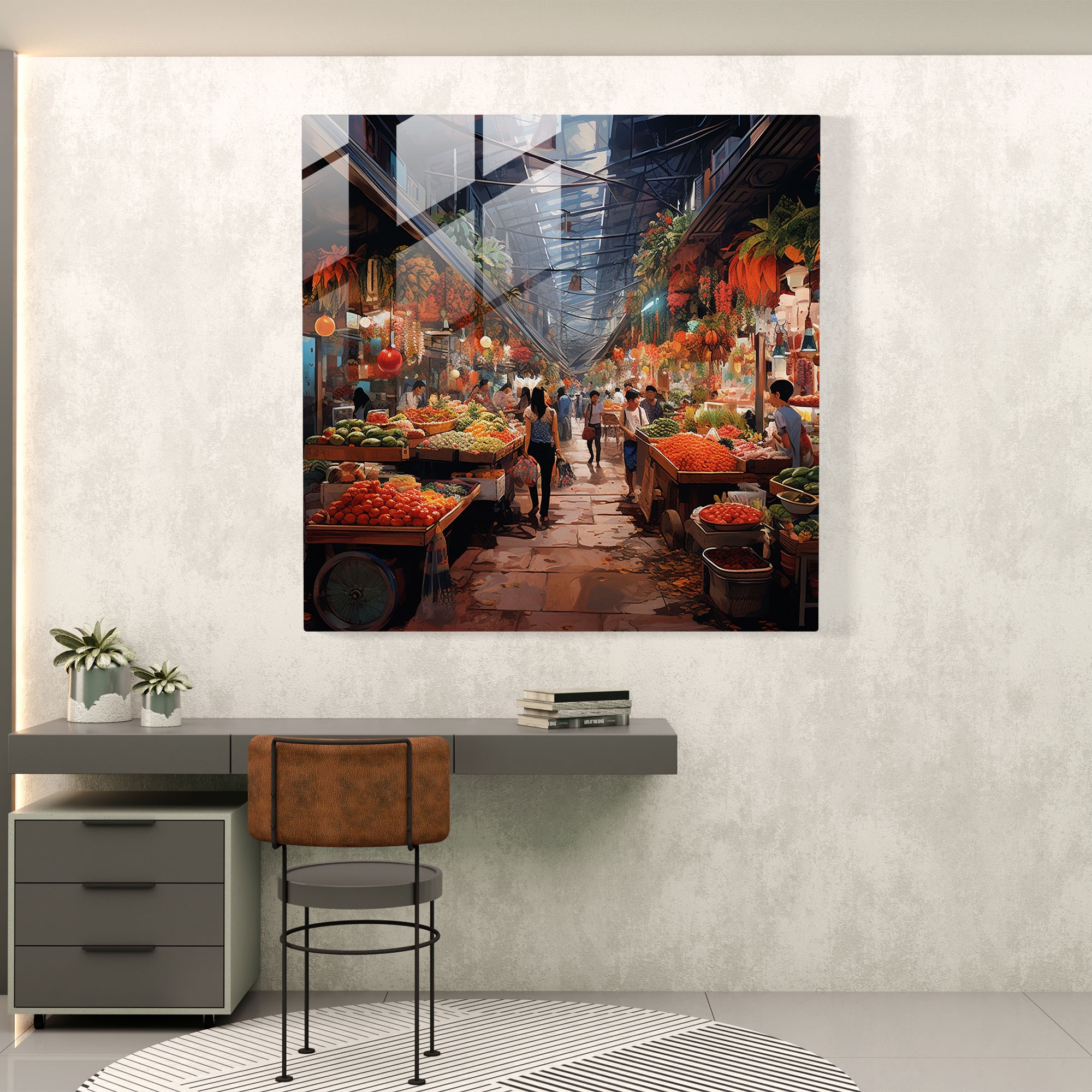 Asian Market Glass Print - Vibrant Contemporary Collage - Asian, Asian, Glass Print, Asian Market