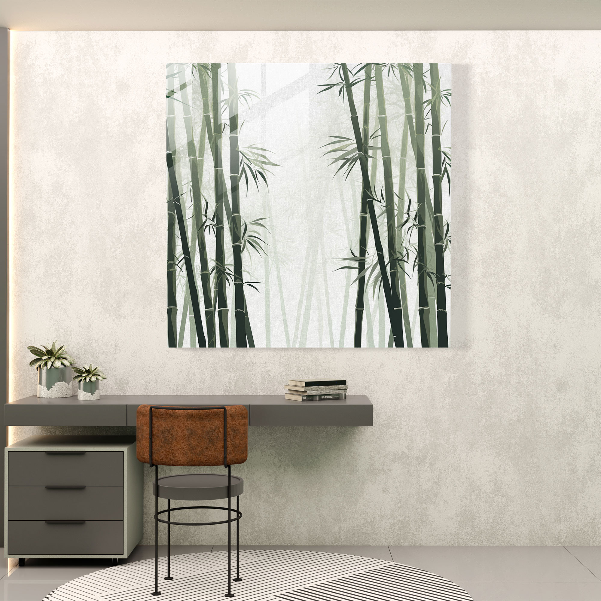 Asian Bamboo Forest Glass Print - Minimalist Serenity - Asian, Modern Art, Simplicity, Glass Print