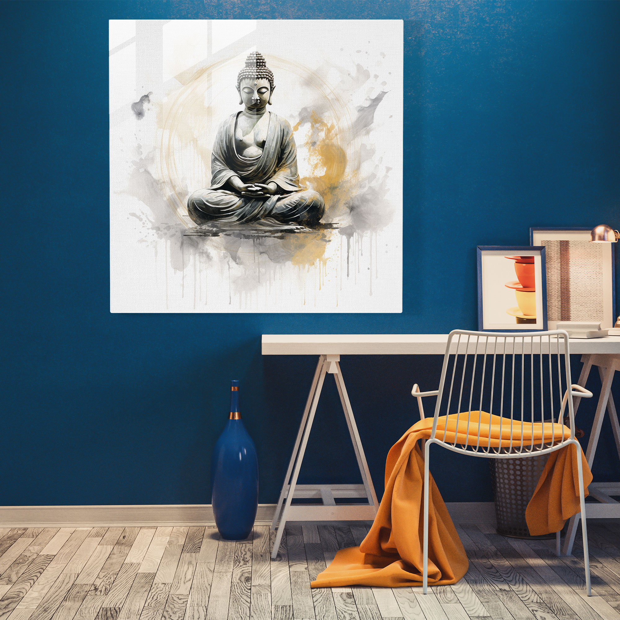 Asya Budası Cam Tablo - Huzur Dolu Hat Sanatı - Asya Modern Sanat Aydınlanma Meditasyon Yapan Buda
