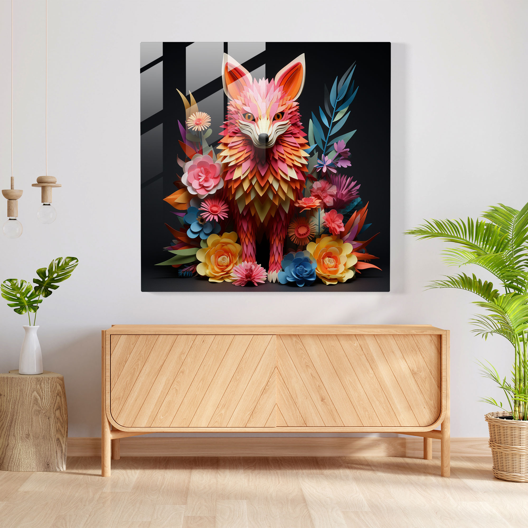 Asian Origami Glass Print - Asian, Flowers, Glass Print, Glass Wall Art
