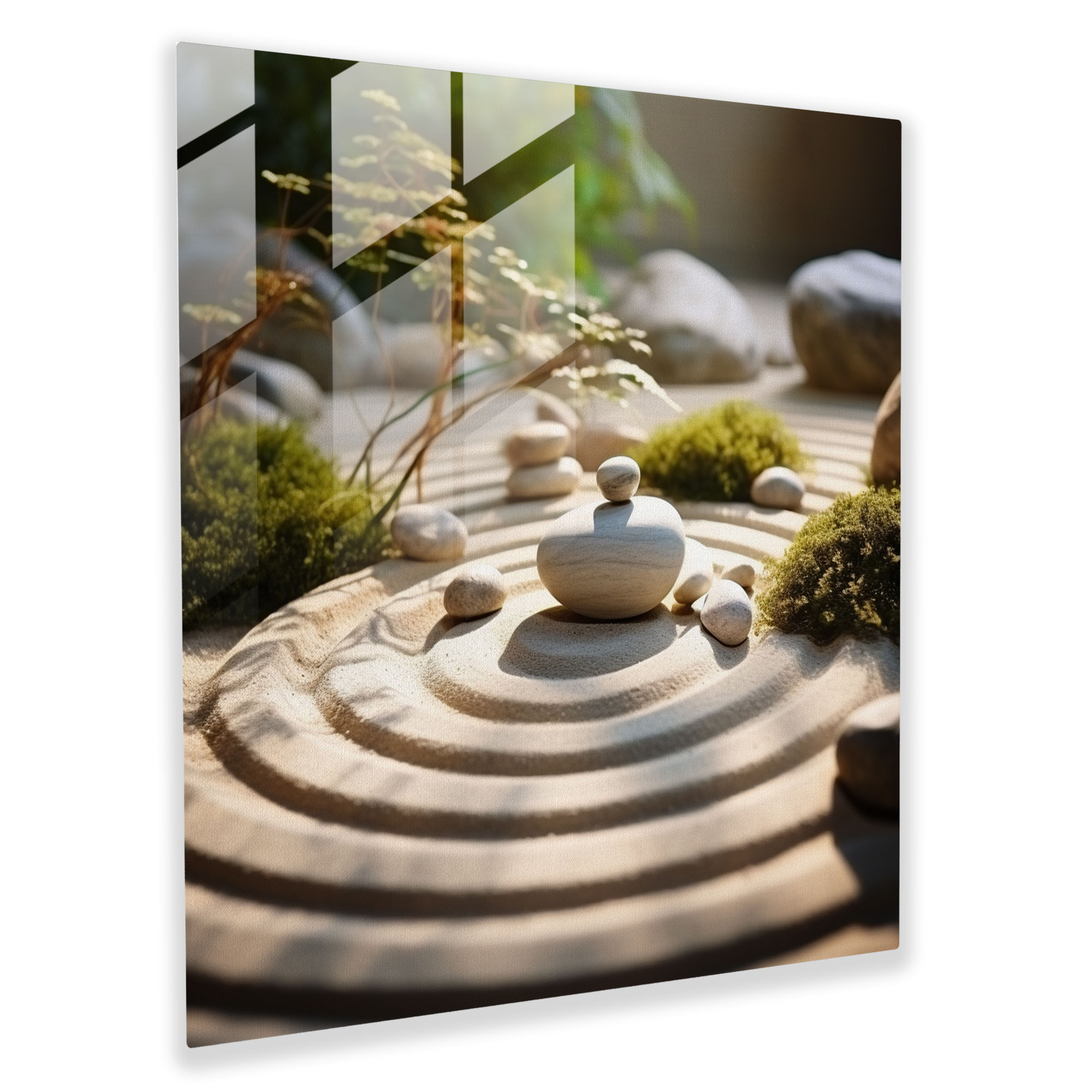 Asya Zen Cam Tablosu - Asya Taraçalı Desenler Huzurlu Manzara Cam Duvar Sanatı