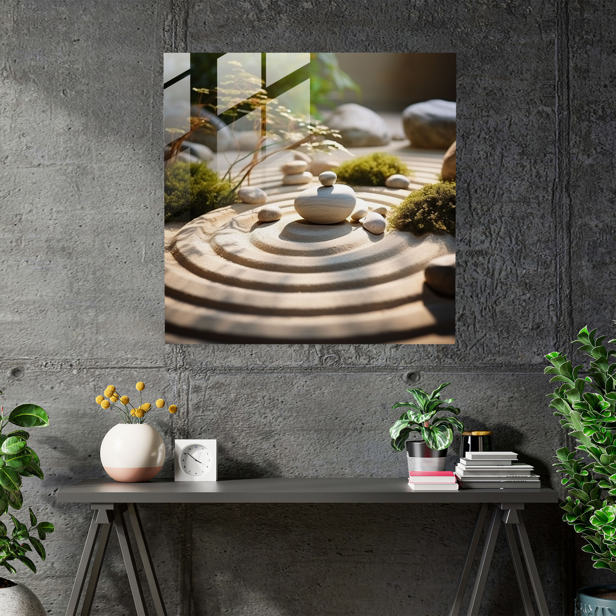 Asya Zen Cam Tablosu - Asya Taraçalı Desenler Huzurlu Manzara Cam Duvar Sanatı