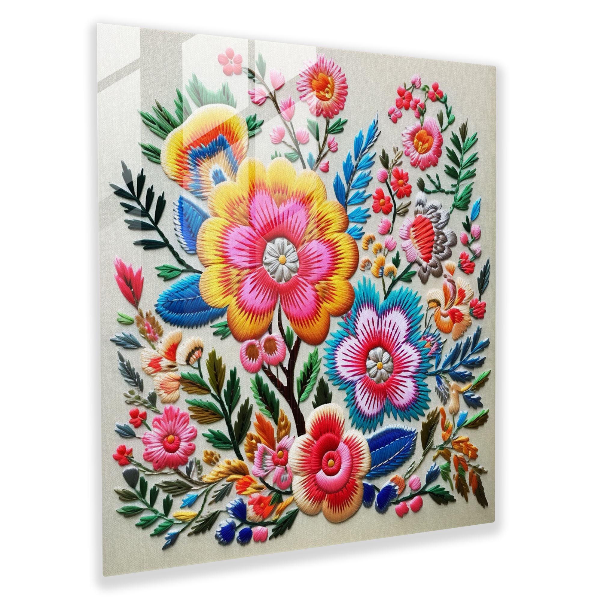 Asian Theme - Korean Traditional Embroidery Glass Print - Asian, Vibrant Floral Pattern, Glass Print, Korean Traditional Embroidery