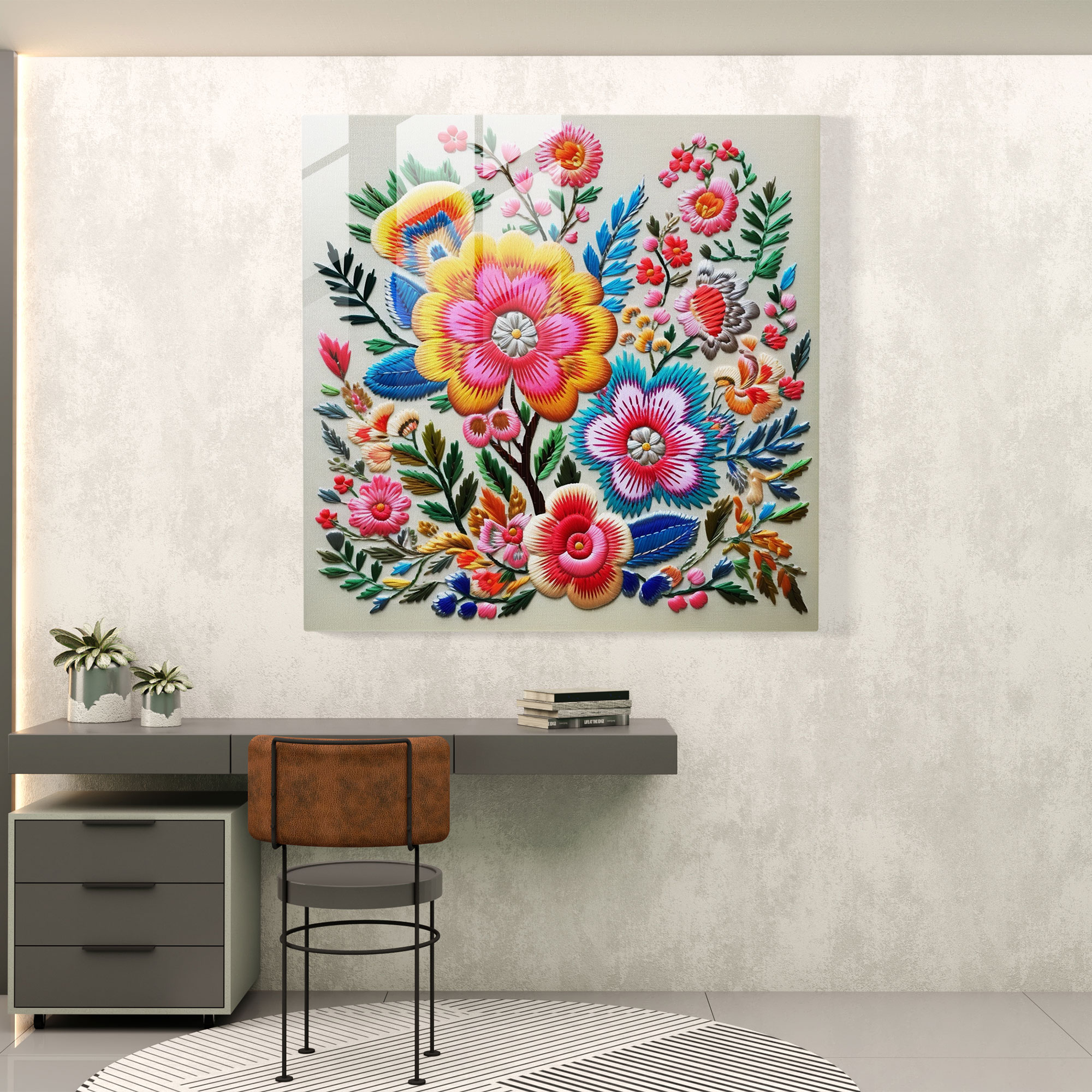 Asian Theme - Korean Traditional Embroidery Glass Print - Asian, Vibrant Floral Pattern, Glass Print, Korean Traditional Embroidery