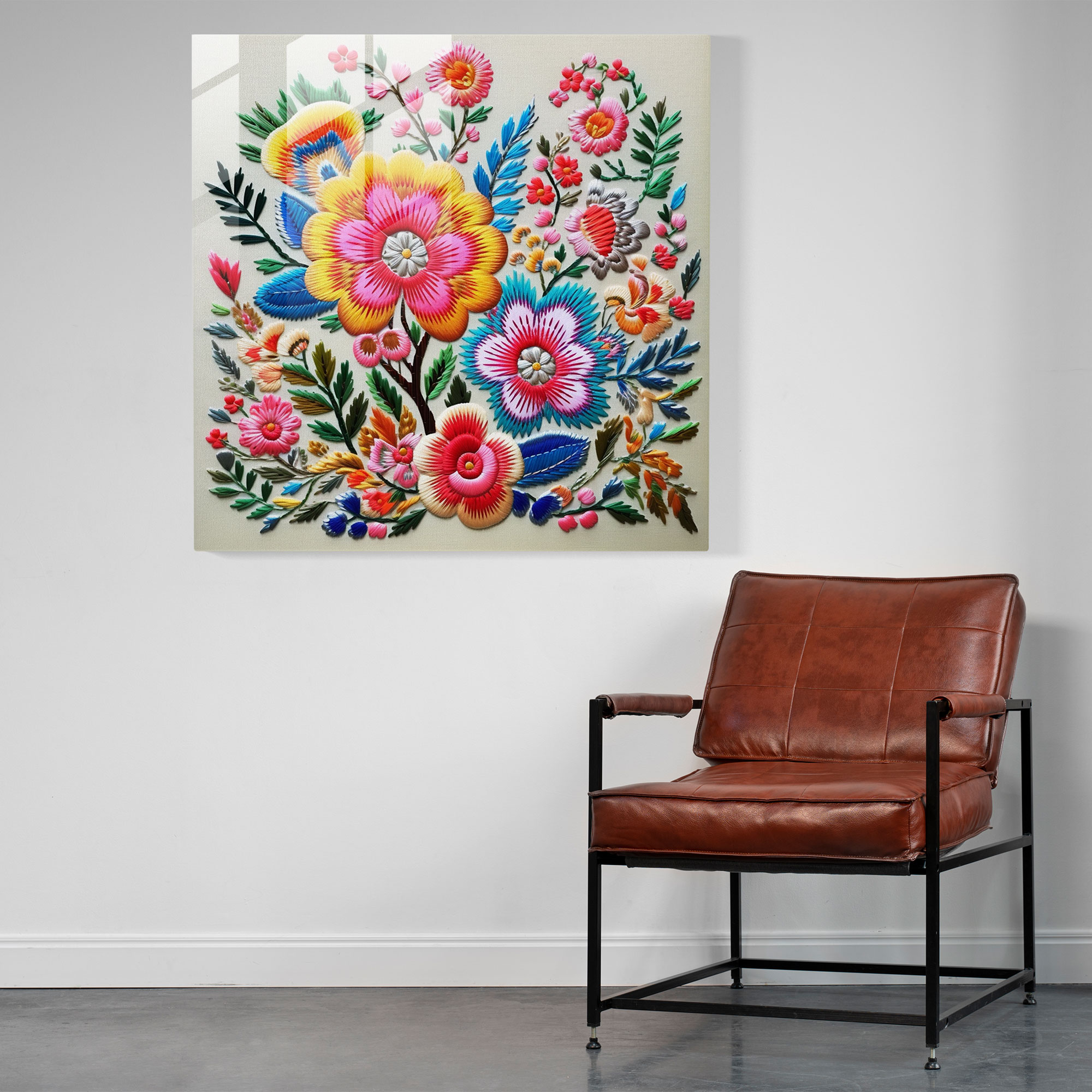 Asian Theme - Korean Traditional Embroidery Glass Print - Asian, Vibrant Floral Pattern, Glass Print, Korean Traditional Embroidery