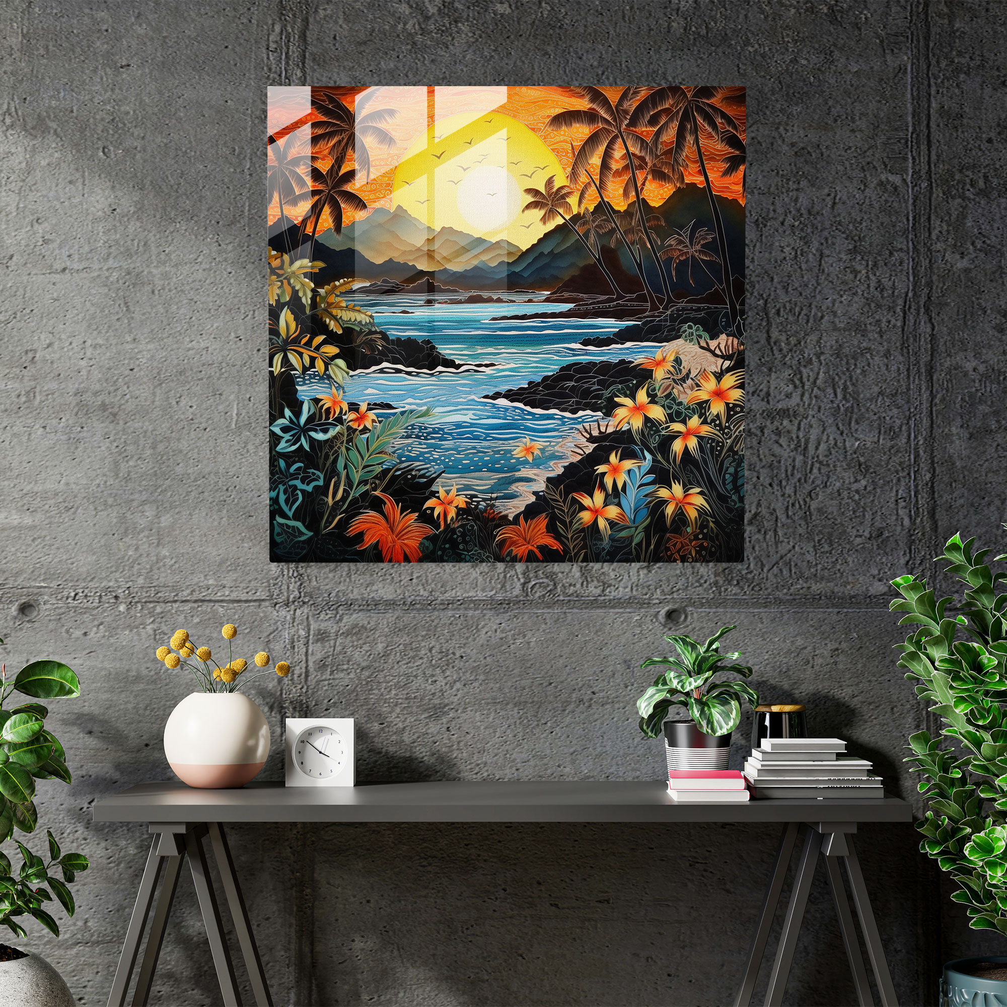 Asian Theme - Indonesian Batik Fabric Glass Print - Asian, Indonesian Batik Fabric, Modern Art, Glass Print