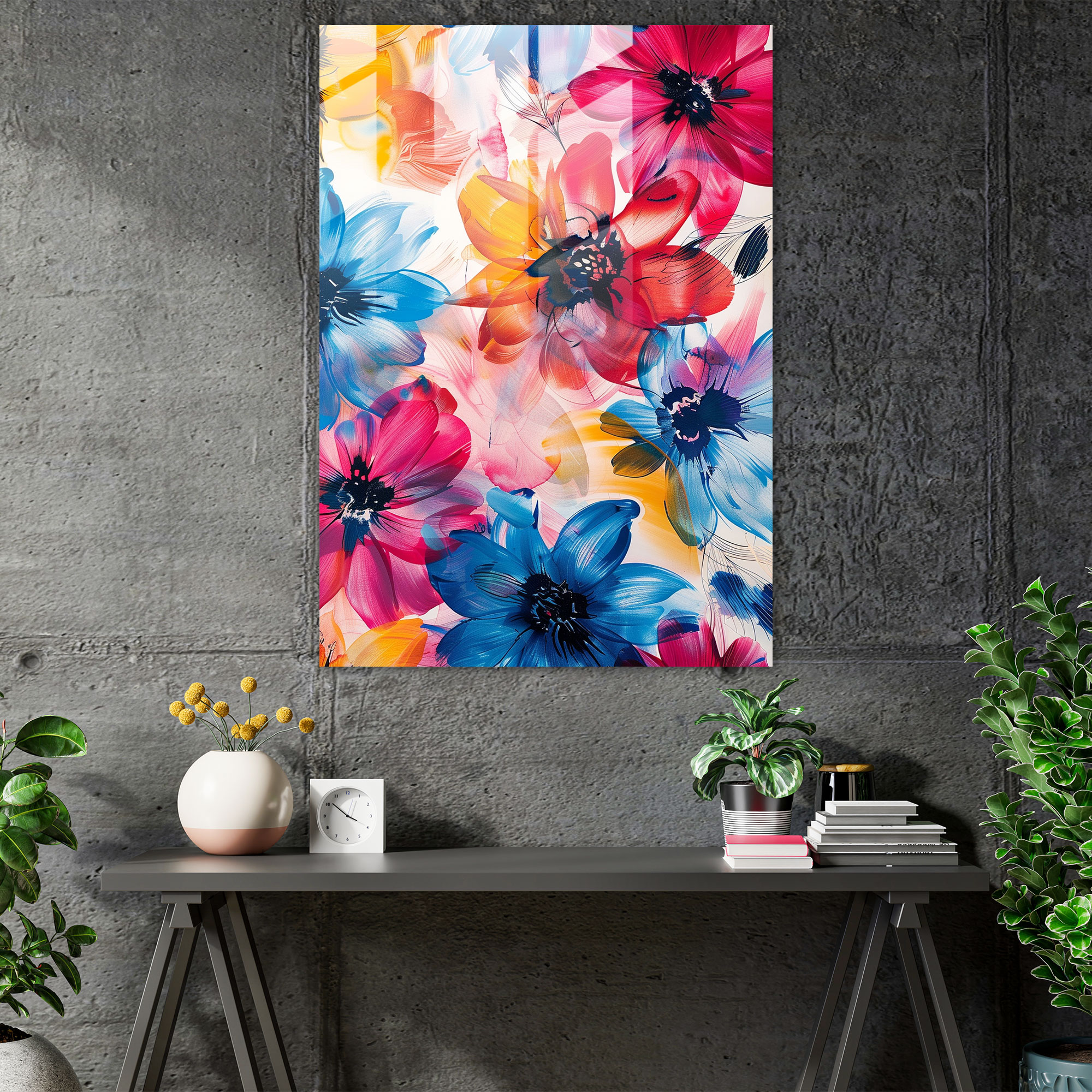 Ashvin Harrison Glass Wall Art: Vibrant Floral Pattern - Ashvin Harrison, Modern Art, Glass Wall Art, Wall Decoration