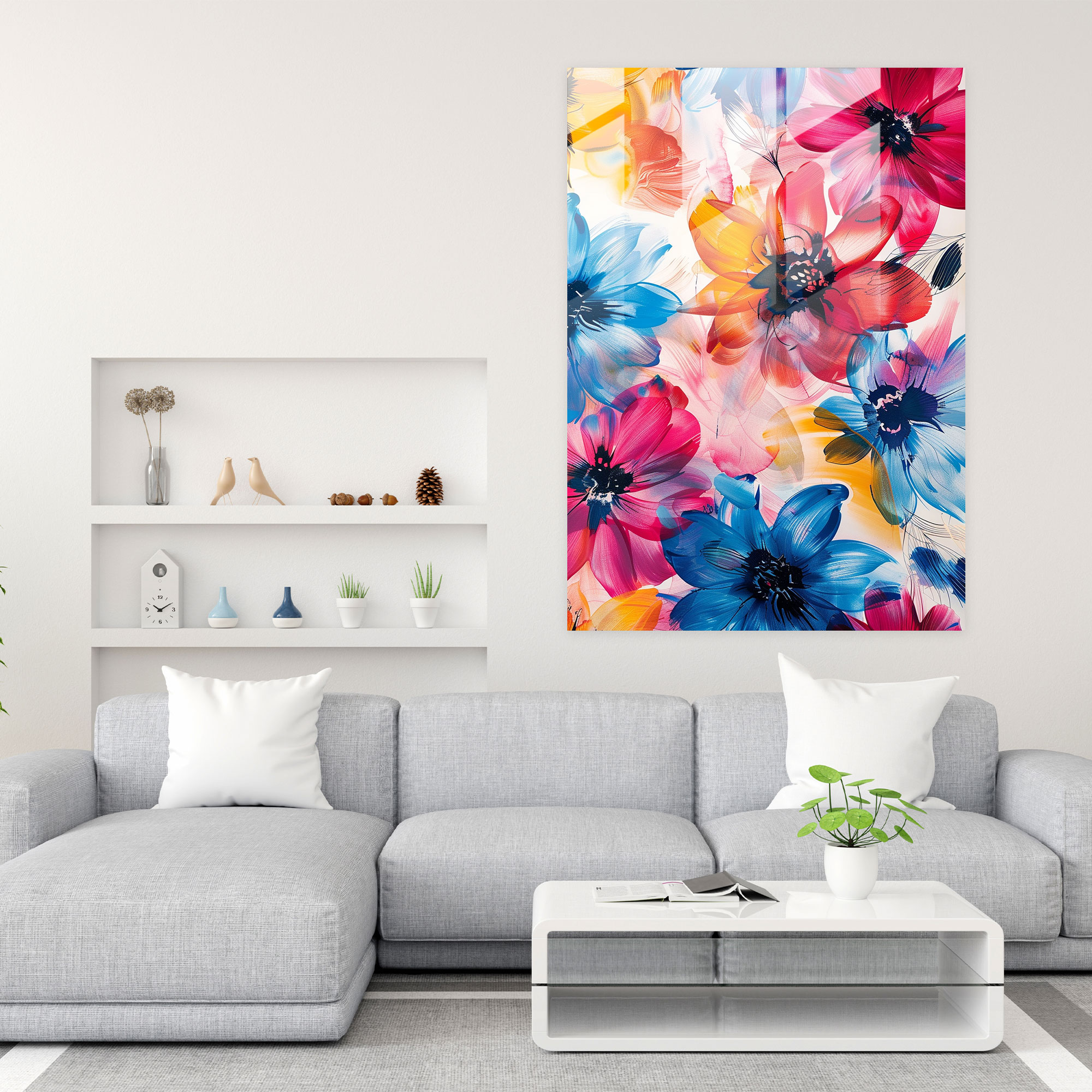 Ashvin Harrison Glass Wall Art: Vibrant Floral Pattern - Ashvin Harrison, Modern Art, Glass Wall Art, Wall Decoration