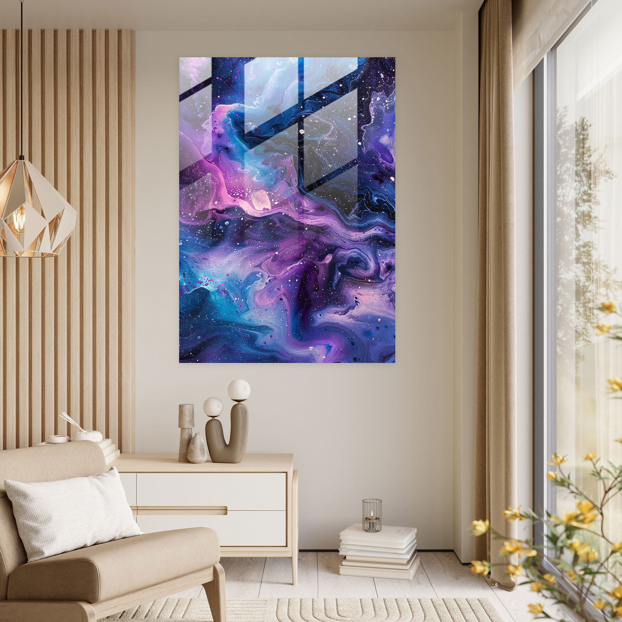 Ashvin Harrison Glass Art: Abstract Galaxy Print - Ashvin Harrison, Modern Art, Glass Print, Home Decoration