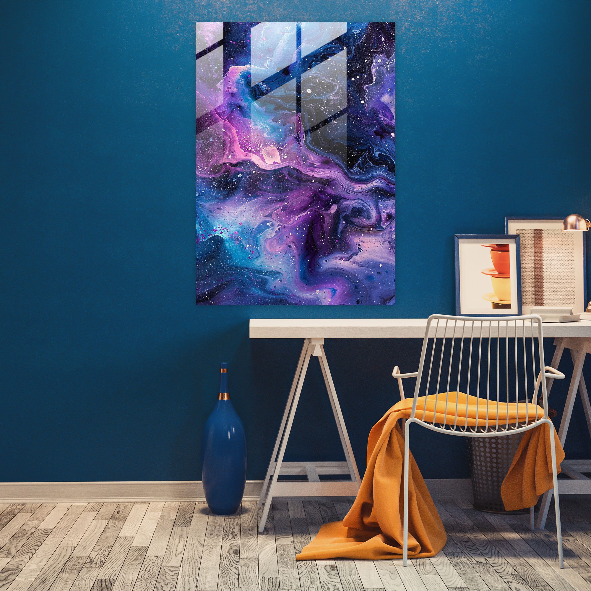 Ashvin Harrison Glass Art: Abstract Galaxy Print - Ashvin Harrison, Modern Art, Glass Print, Home Decoration