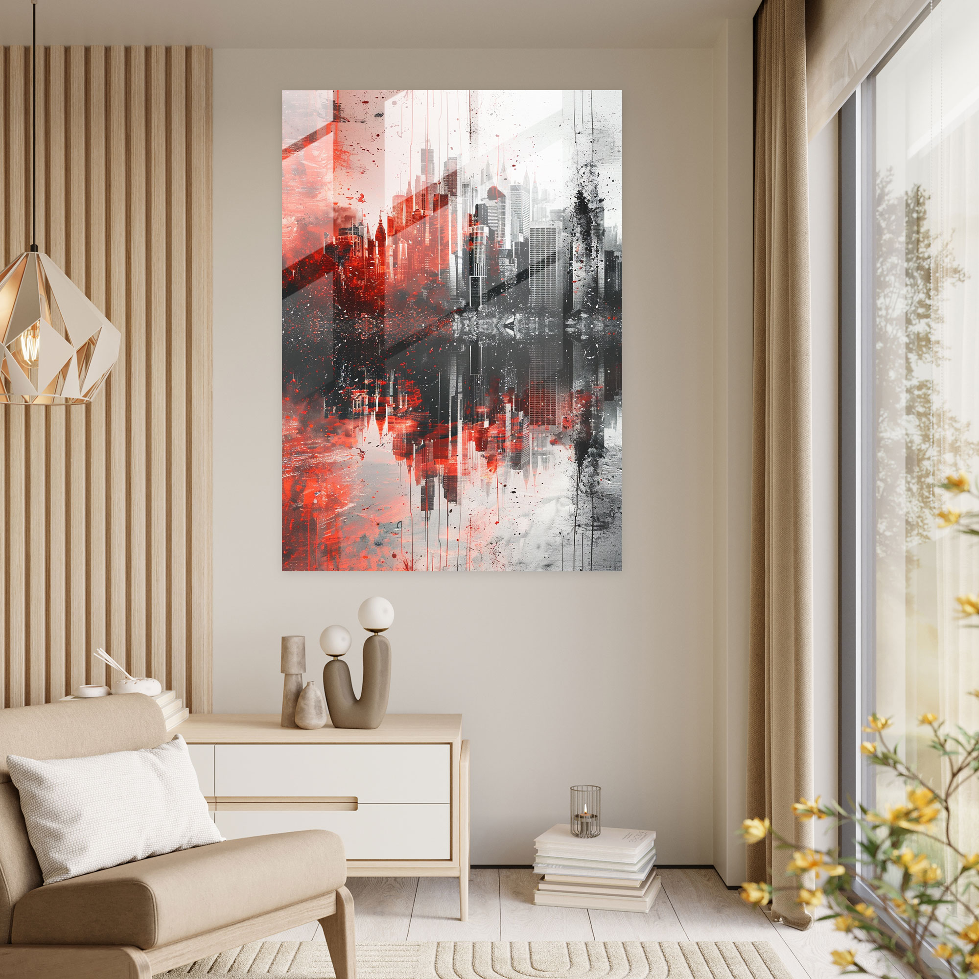Ashvin Harrison Glass Wall Art: Futuristic City Skyline - Ashvin Harrison, Home Decoration, Glass Wall Art, Modern Art