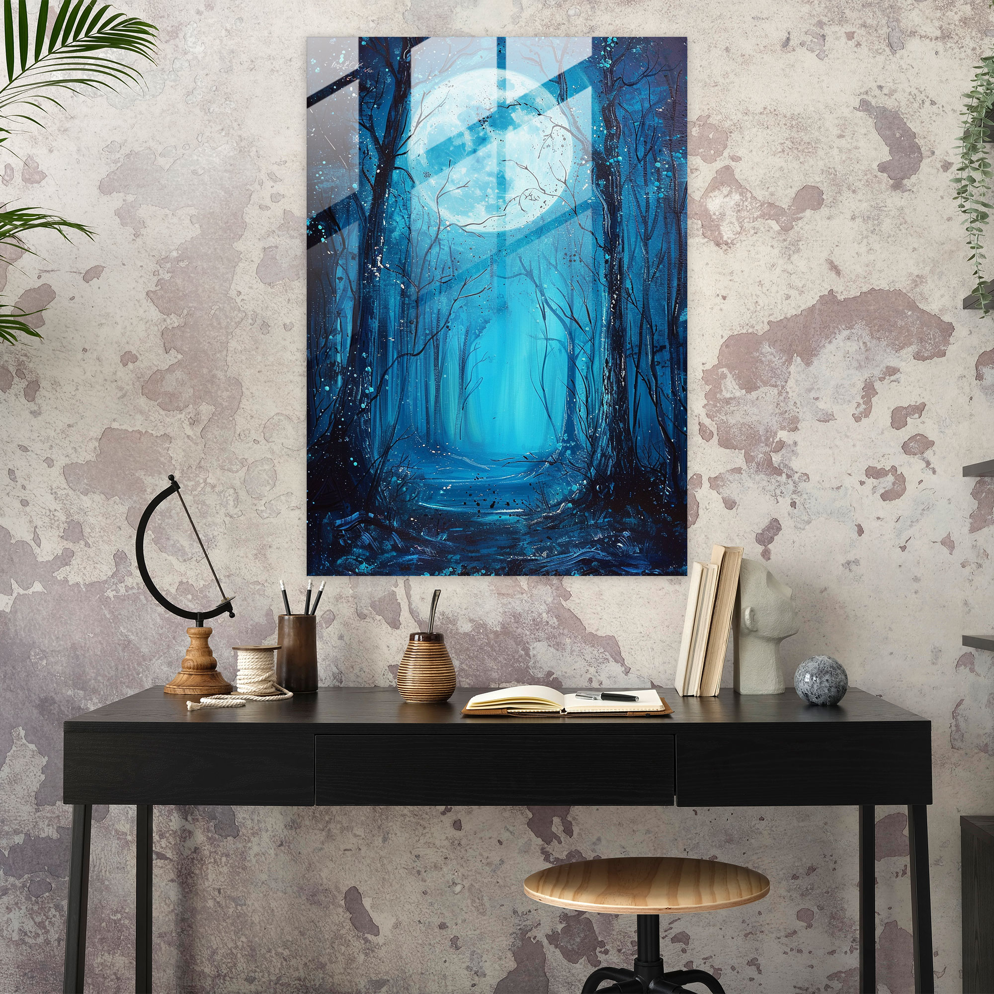 Moonlit Enchantment Glass Wall Art - Ashvin Harrison, Ashvin Harrison, Home Decoration, Moonlit Forest