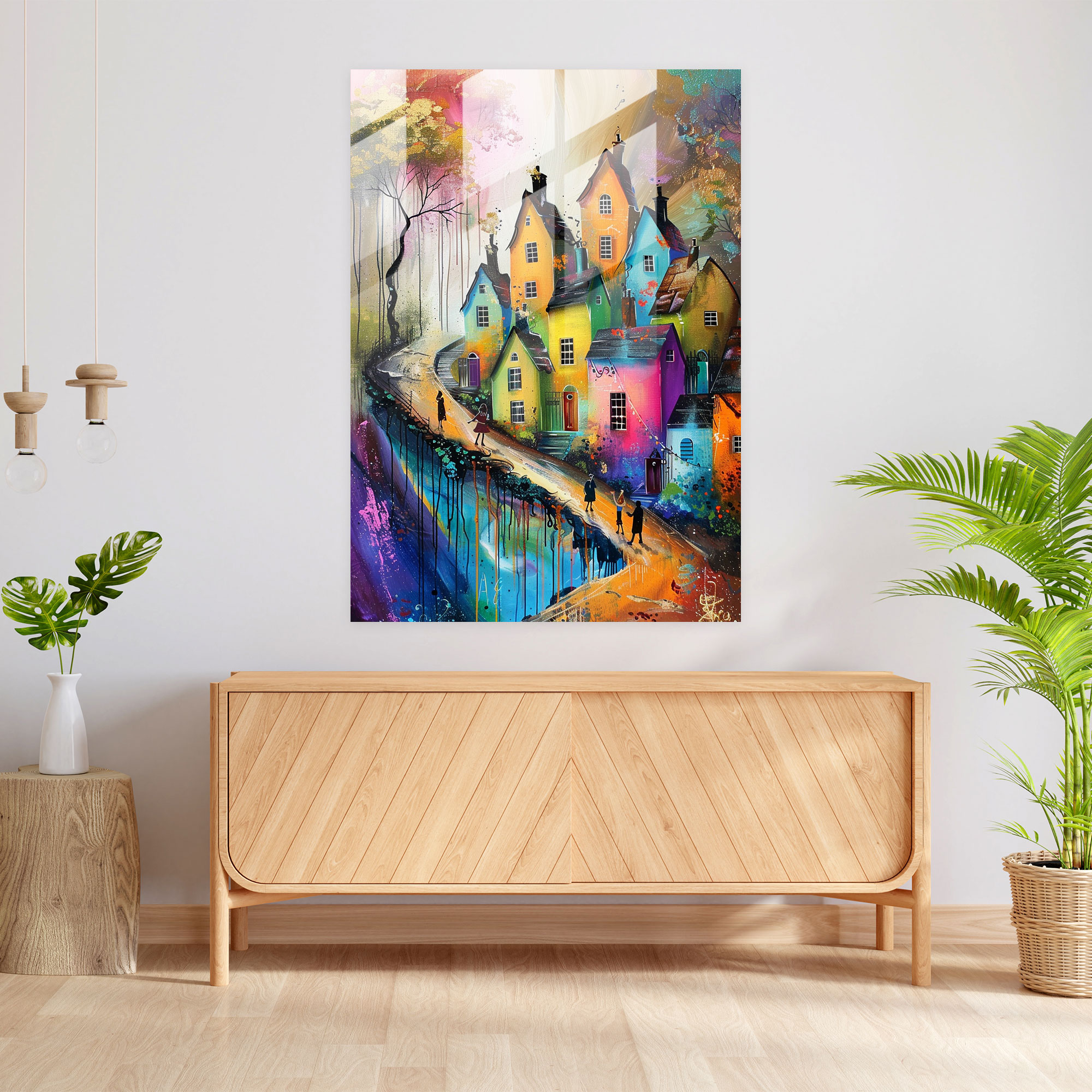 Ashvin Harrison Glass Art - Whimsical Village Scene - Ashvin Harrison, Ashvin Harrison, Home Decoration, Modern Art