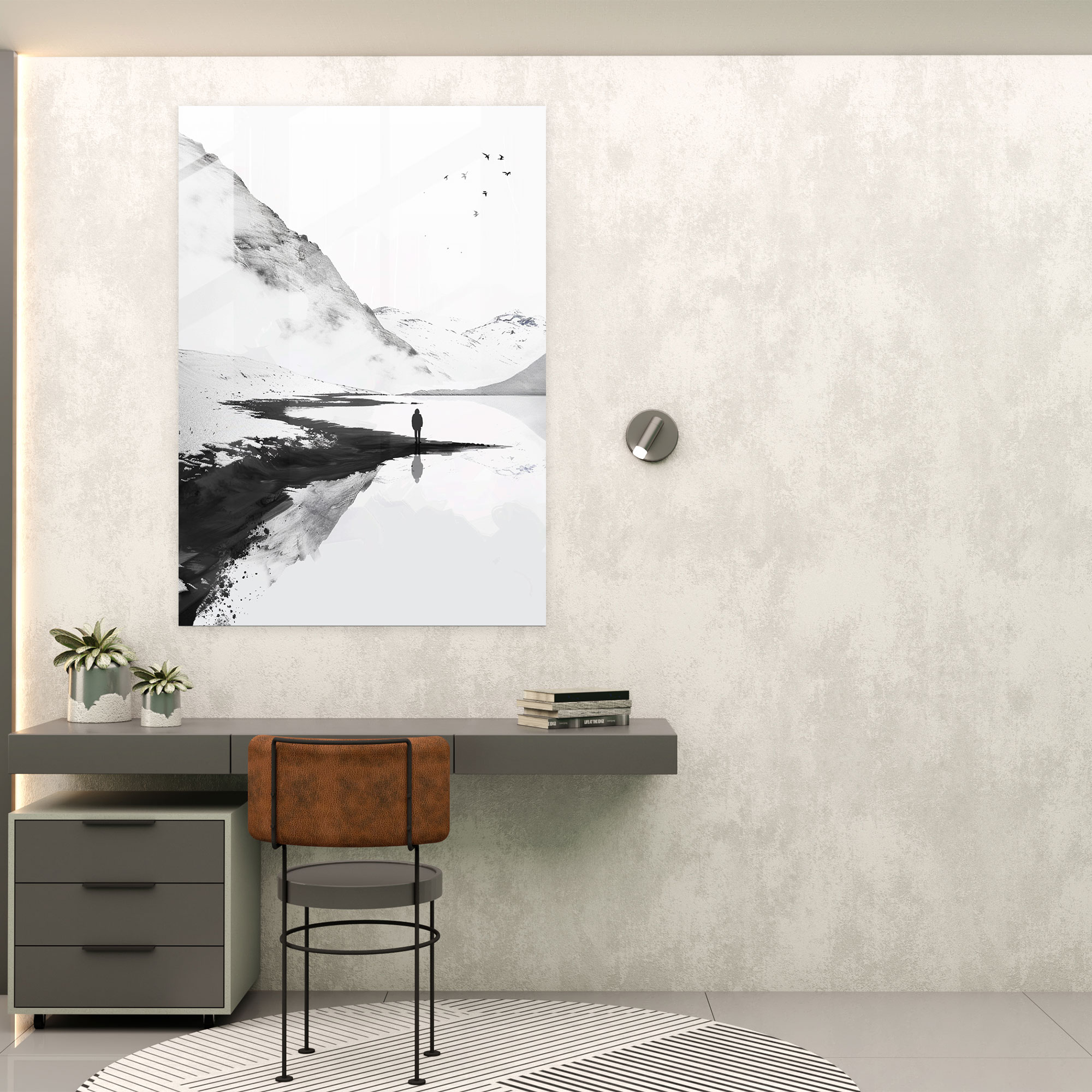Ashvin Harrison Glass Print - Minimalist Black And White Landscape - Ashvin Harrison, Ashvin Harrison, Modern Art, Glass Print