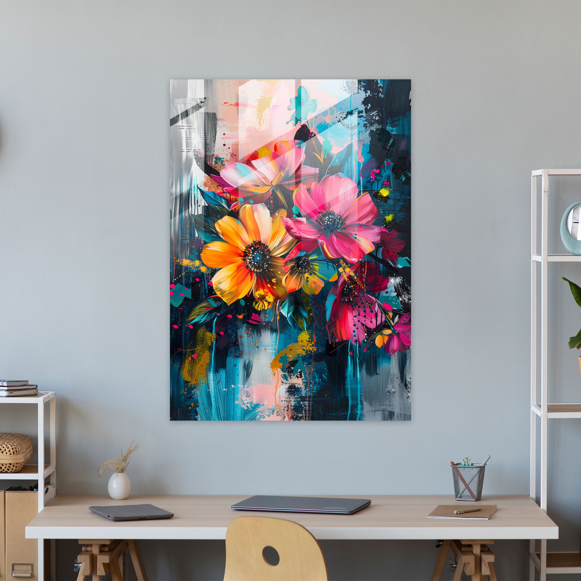 Ashvin Harrison Glass Wall Art - Vibrant Floral Arrangement - Ashvin Harrison, Glass Wall Art, Modern Art, Home Decoration