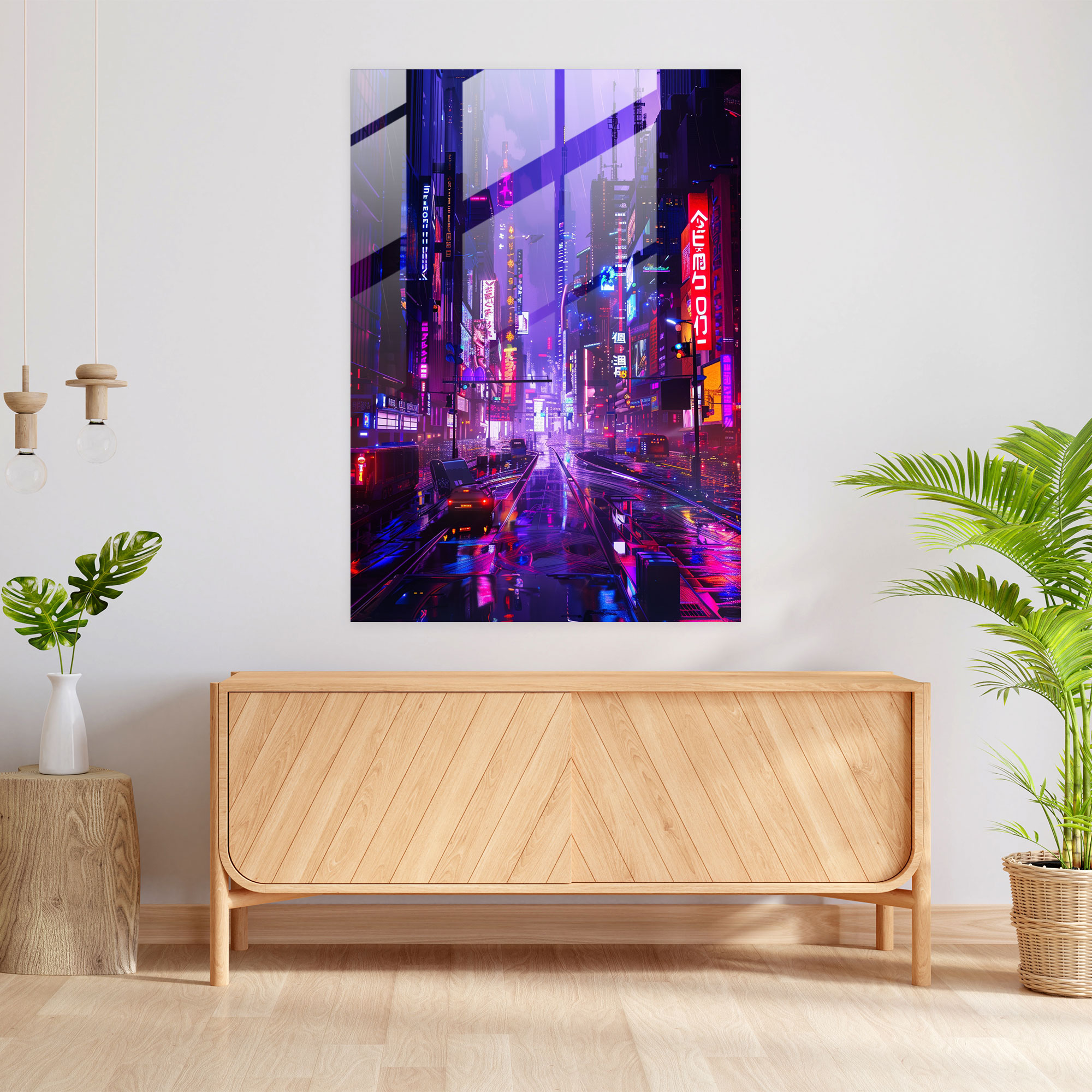 Neon City Glass Wall Art - Ashvin Harrison, Futuristic Cityscape, Modern Art, Cyberpunk Vibes