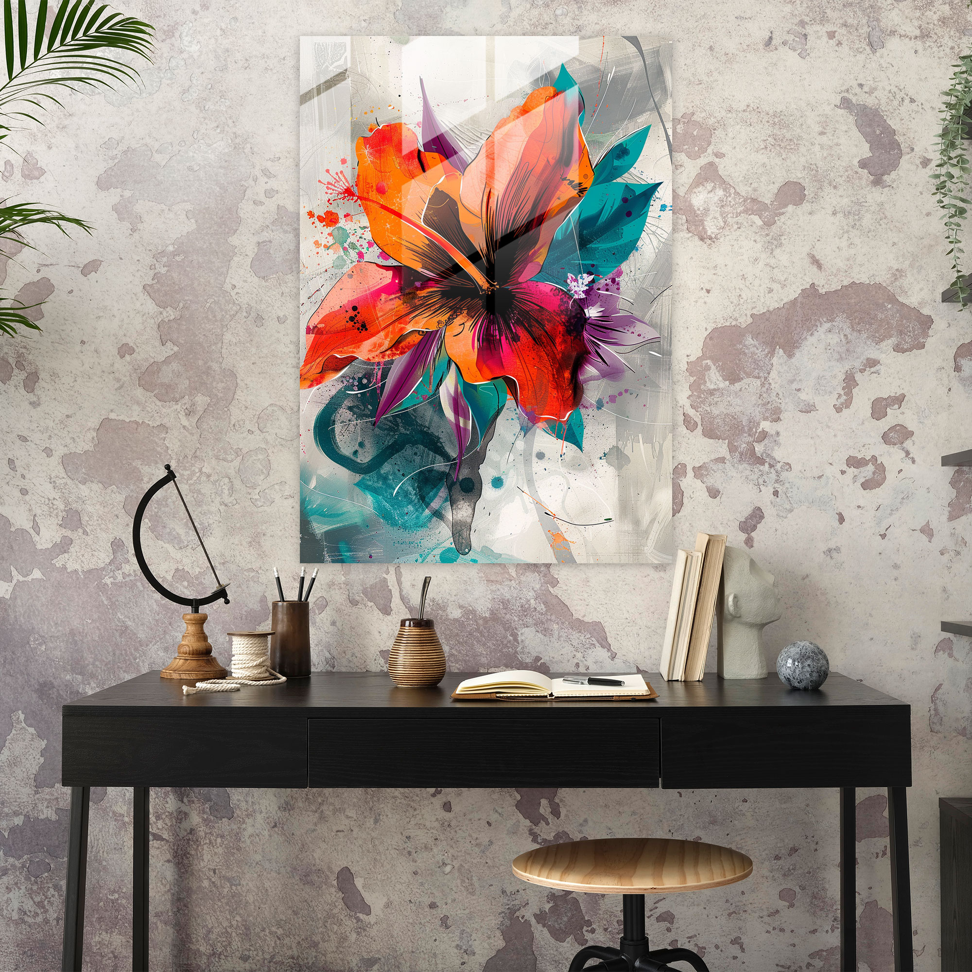 Ashvin Harrison Glass Wall Art Retro-Inspired Floral Design - Ashvin Harrison, Home Decoration, Ashvin Harrison, Wall Decoration