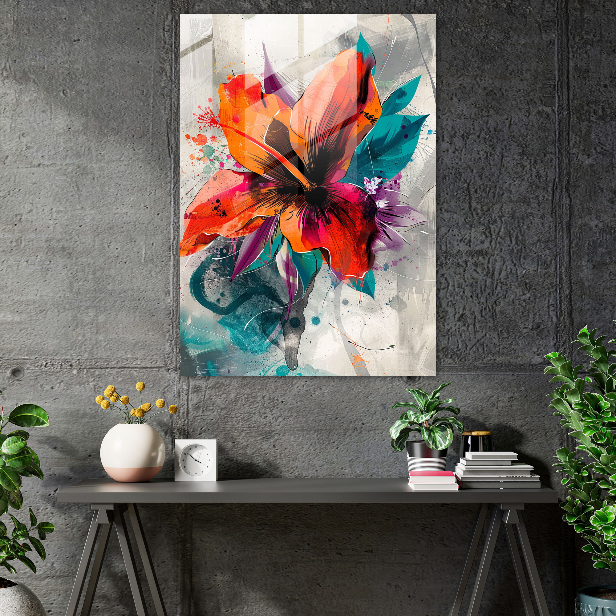 Ashvin Harrison Glass Wall Art Retro-Inspired Floral Design - Ashvin Harrison, Home Decoration, Ashvin Harrison, Wall Decoration