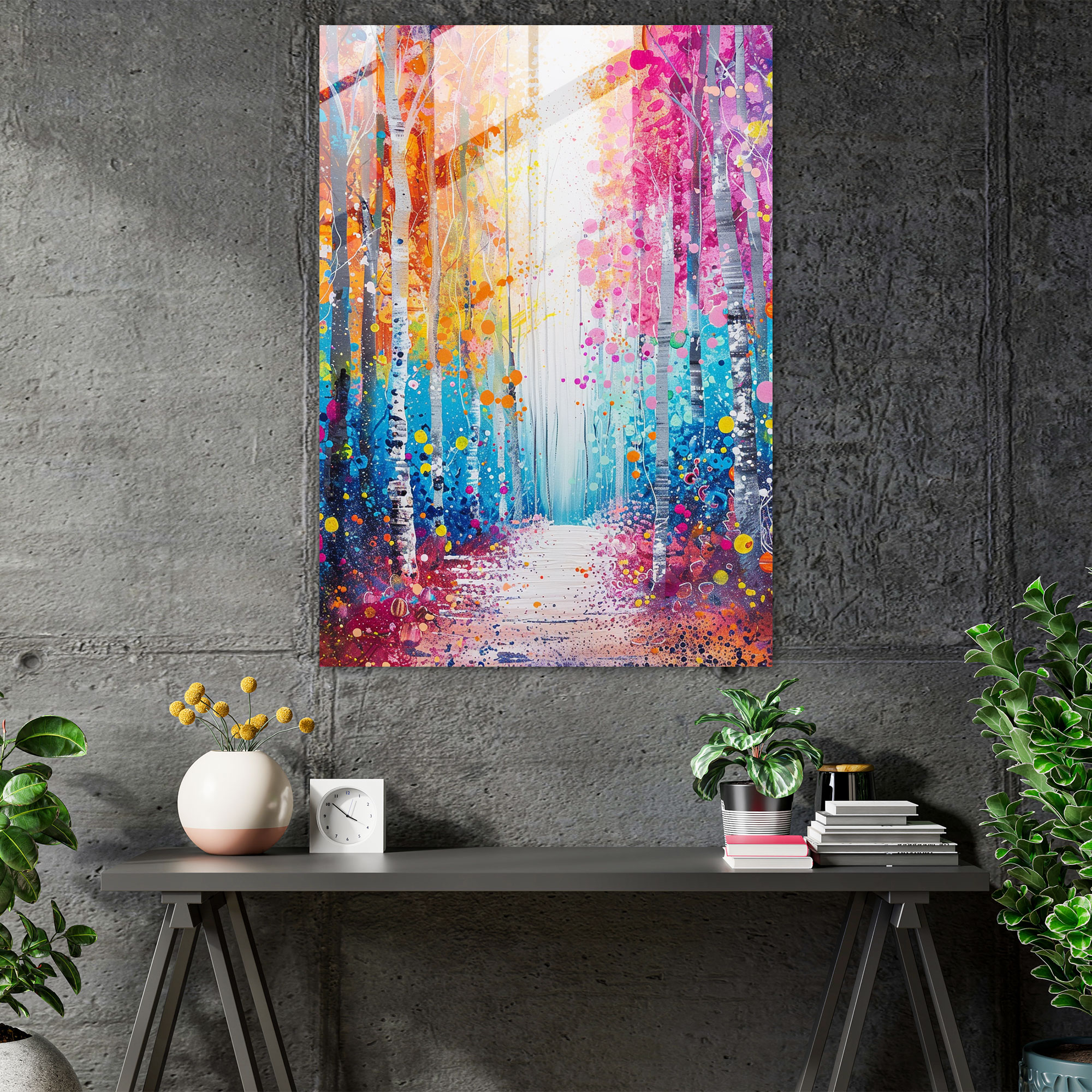 Ashvin Harrison Home Decoration: Whimsical Forest Scene - Ashvin Harrison, Whimsical Forest Scene, Bright Hues, Glass Art