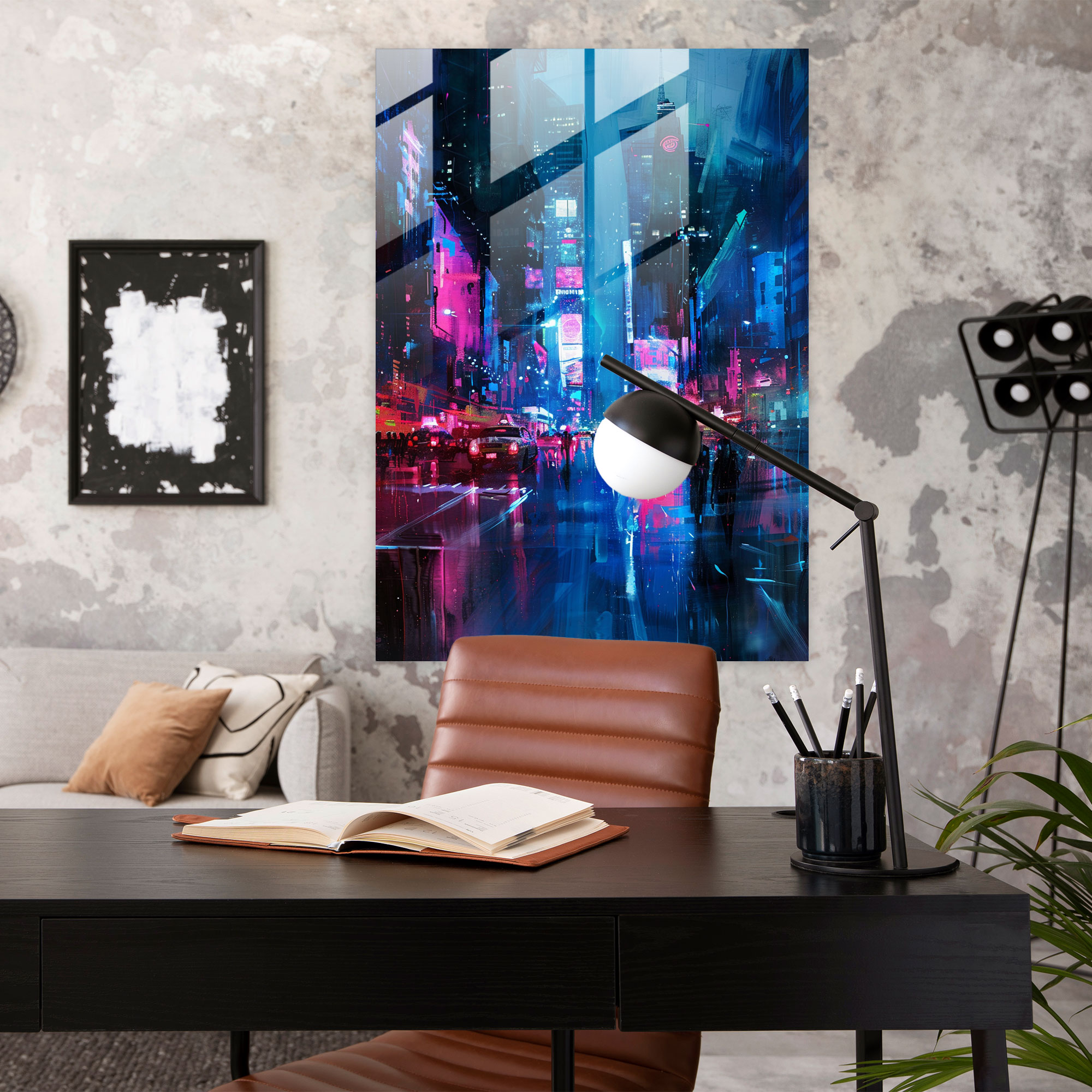 Ashvin Harrison Glass Art: Futuristic Cityscape - Ashvin Harrison, Modern Art, Ashvin Harrison, Glass Wall Art