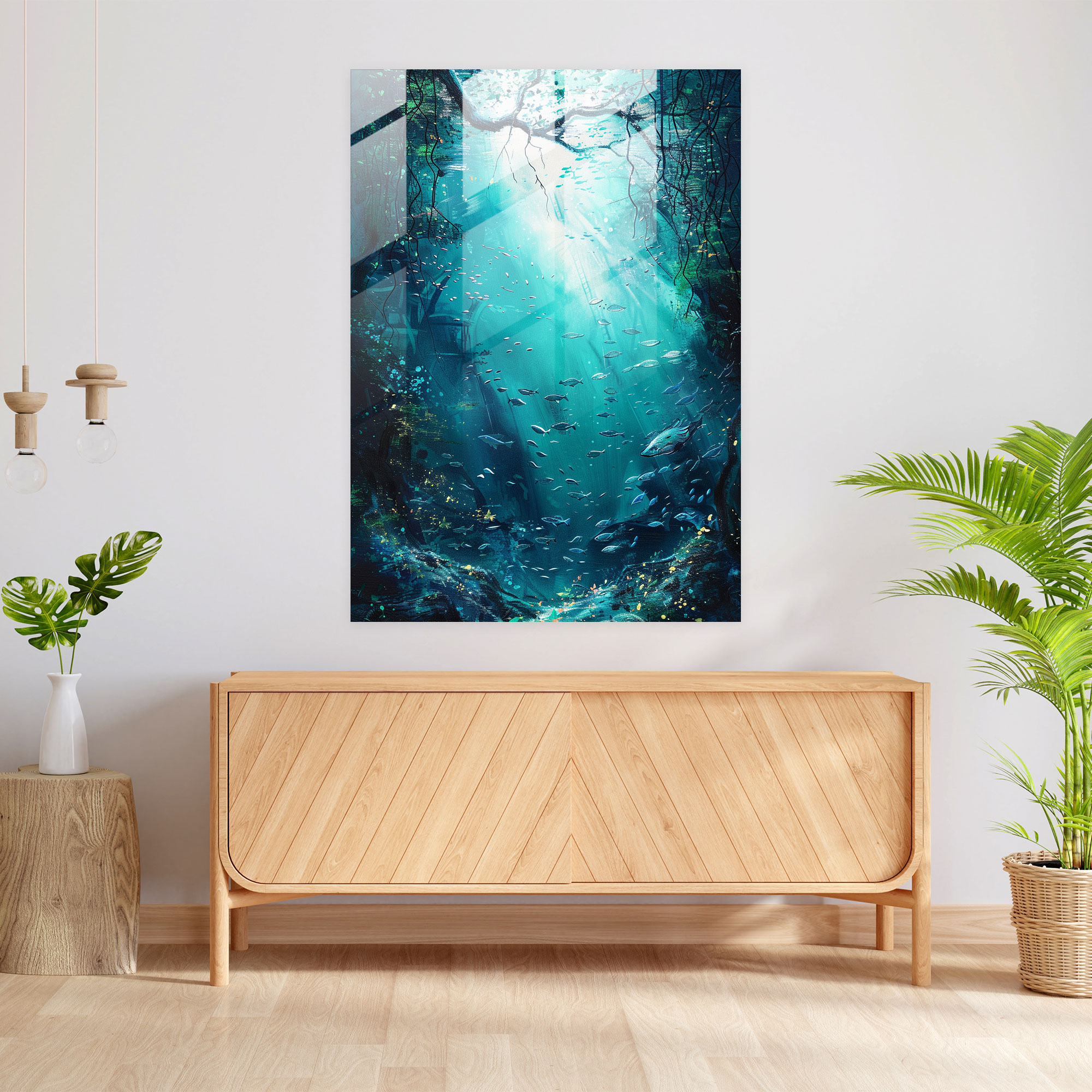 Ashvin Harrison Modern Art: Mystical Underwater Scene - Ashvin Harrison, Ashvin Harrison, Glass Wall Art, Wall Decoration