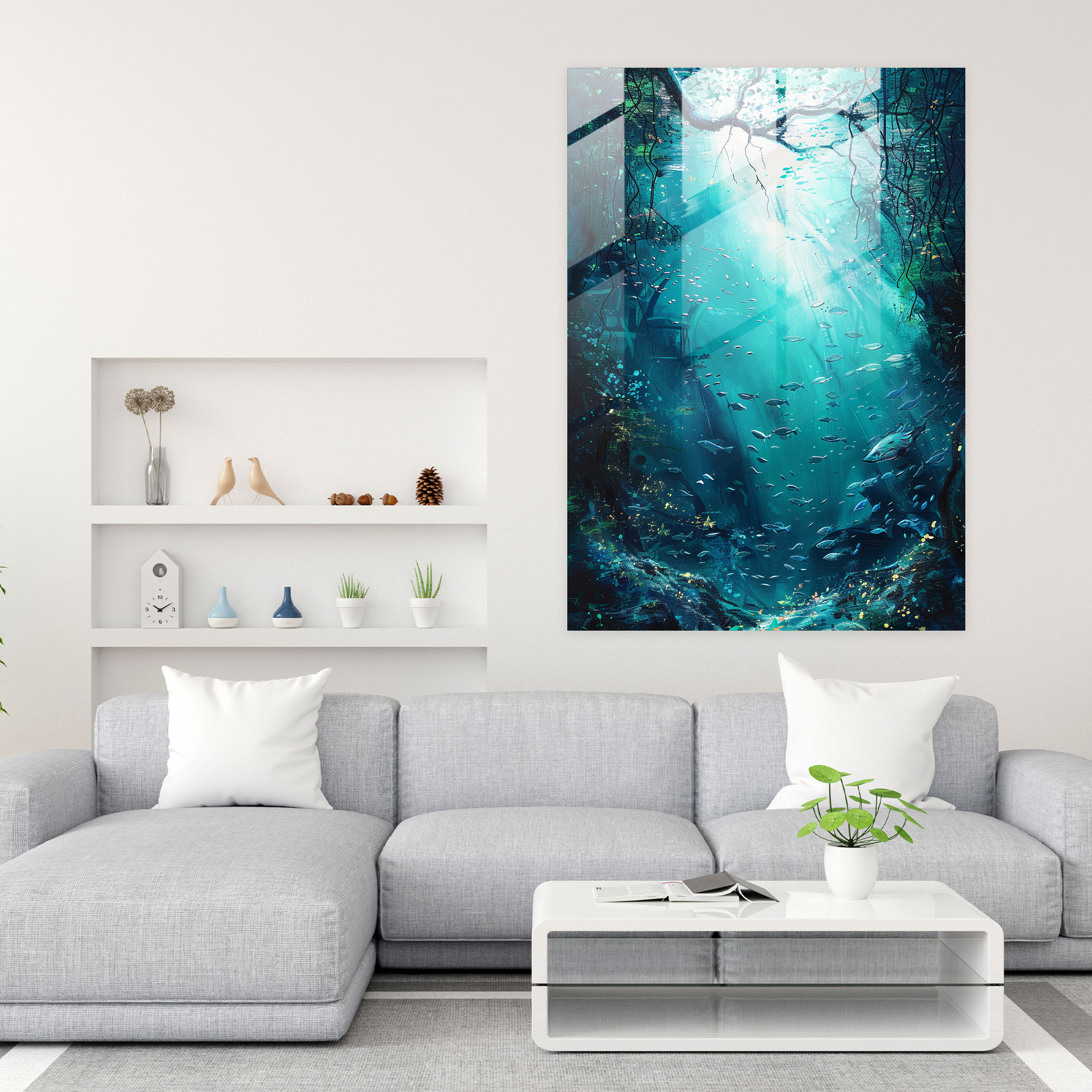 Ashvin Harrison Modern Art: Mystical Underwater Scene - Ashvin Harrison, Ashvin Harrison, Glass Wall Art, Wall Decoration