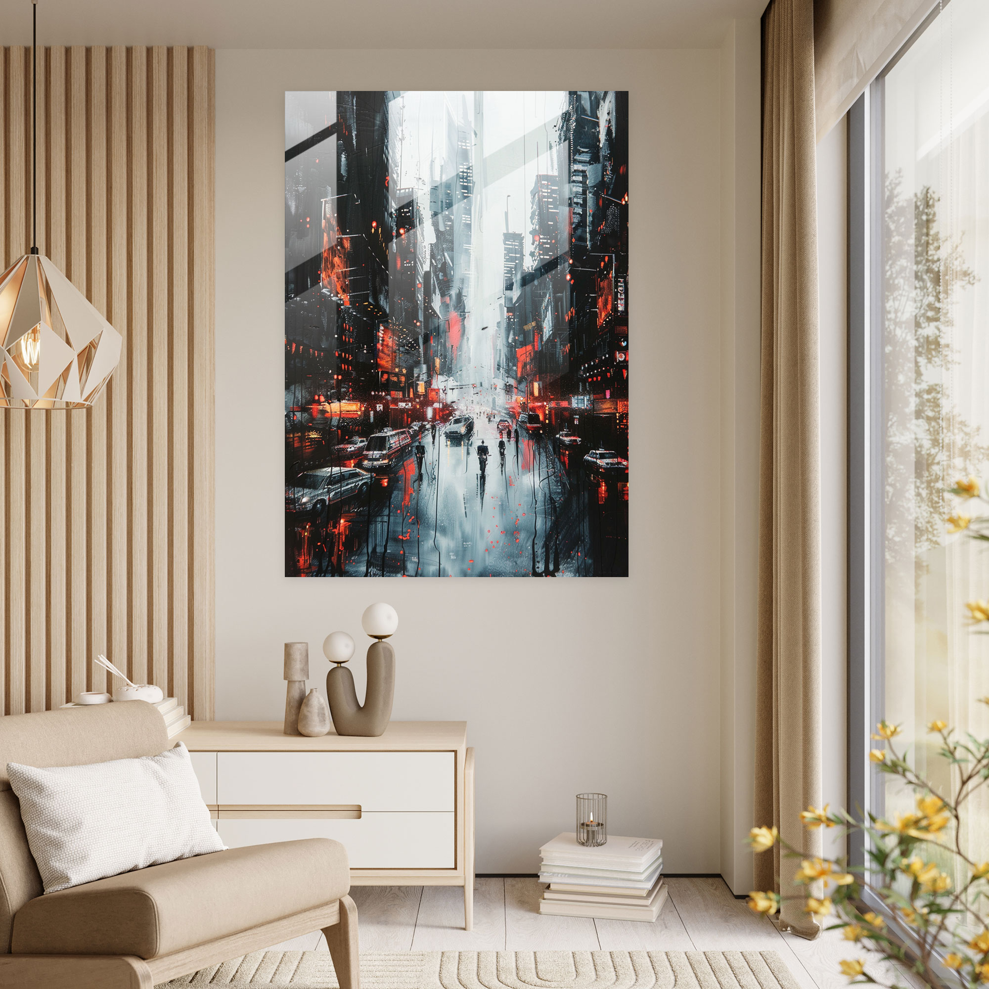 Ashvin Harrison Glass Wall Art: Futuristic Cityscape Glass Print - Ashvin Harrison, Futuristic Cityscape, Home Decoration, Ashvin Harrison
