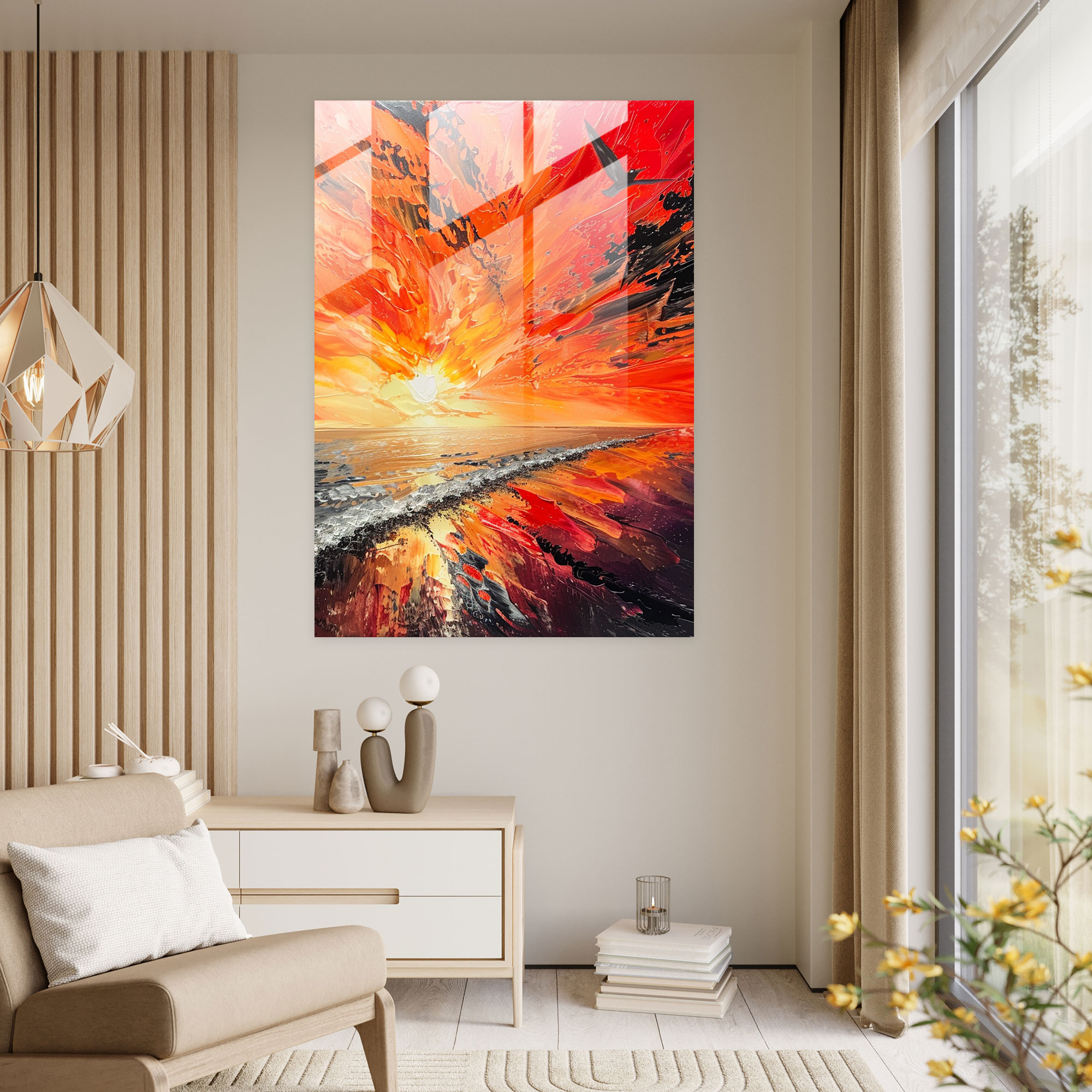 Ashvin Harrison Glass Art: Sunset Beauty - Ashvin Harrison, Wall Decoration, Glass Art, Ashvin Harrison