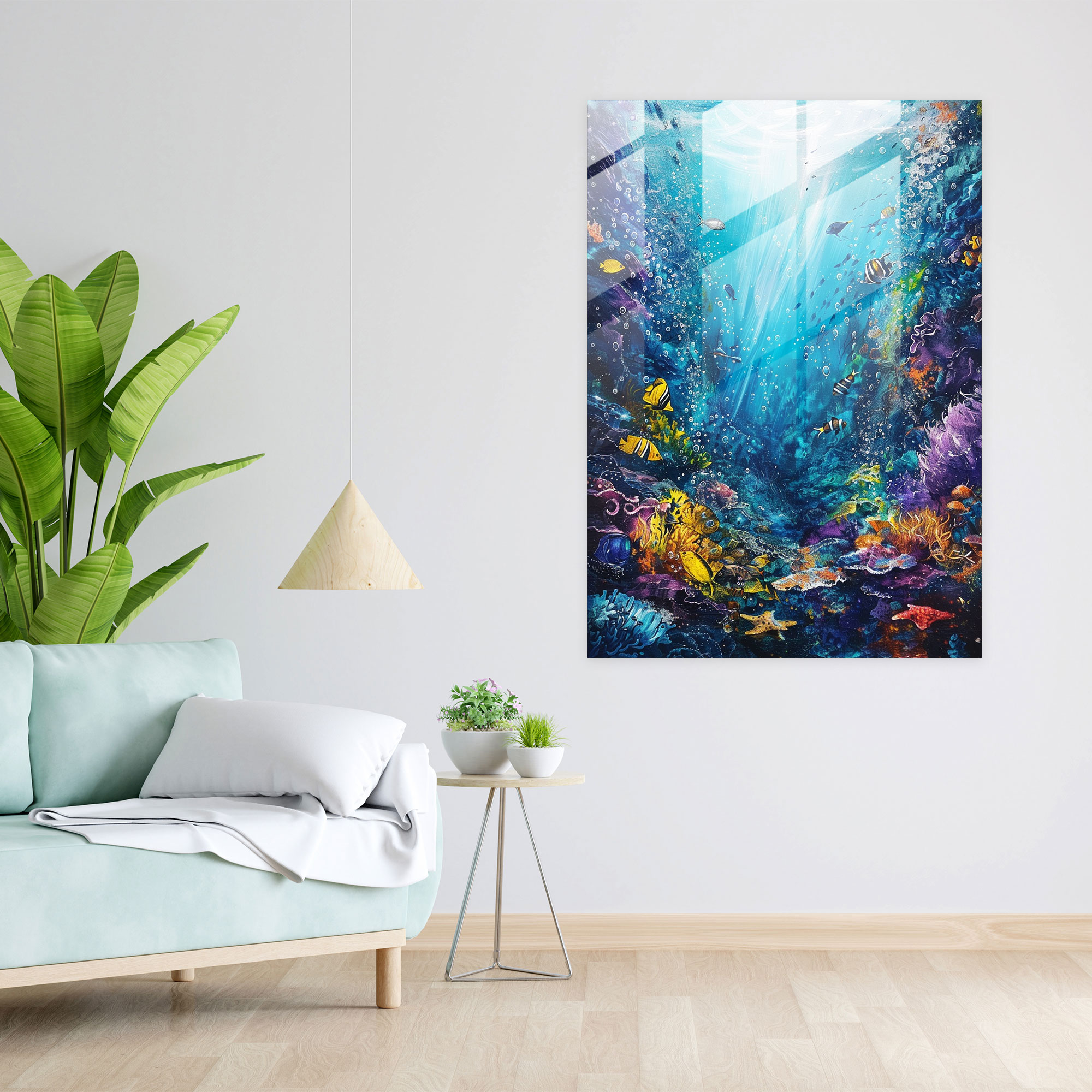 Ashvin Harrison Glass Print - Underwater Scene - Ashvin Harrison, Glass Art, Modern Art, Home Decoration