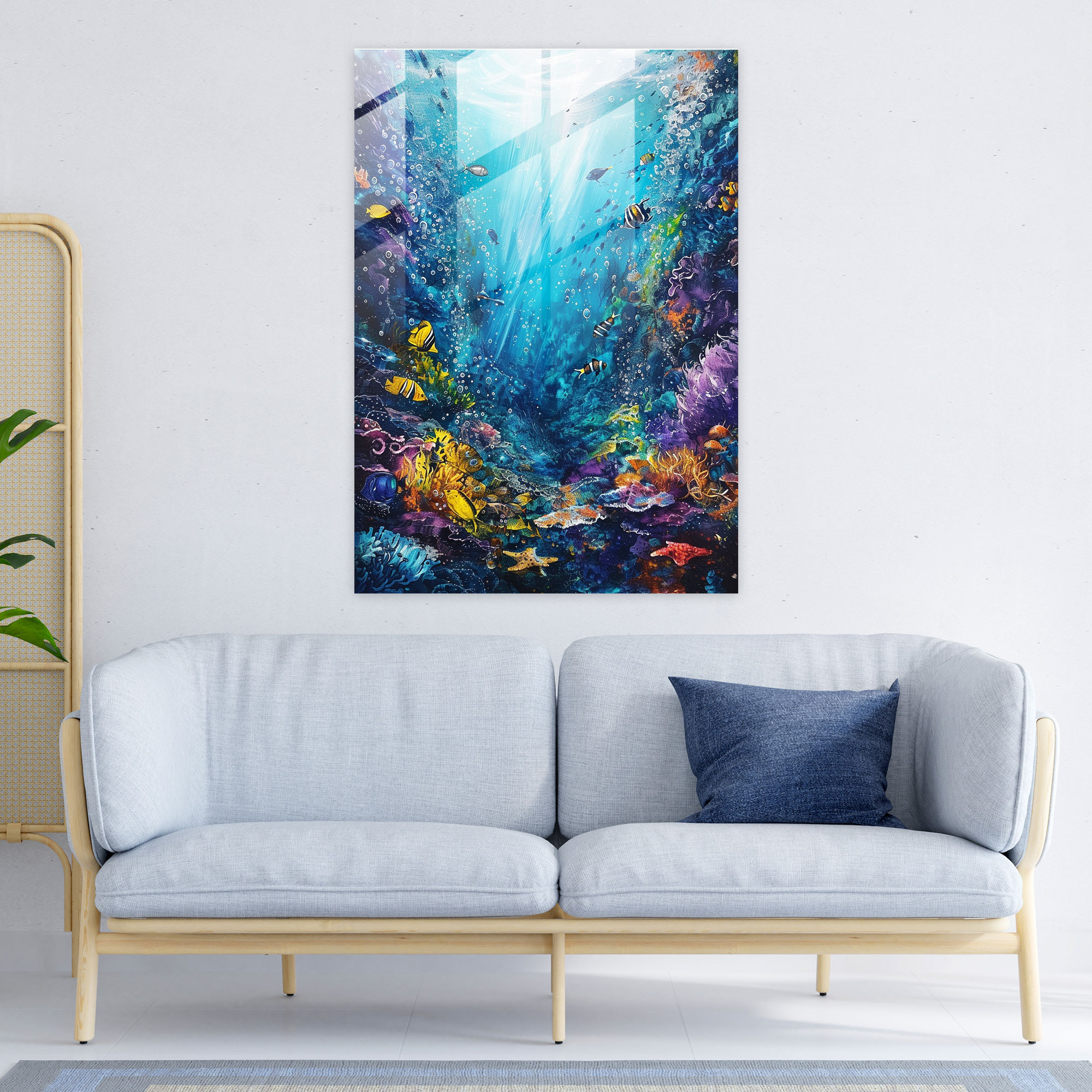 Ashvin Harrison Glass Print - Underwater Scene - Ashvin Harrison, Glass Art, Modern Art, Home Decoration