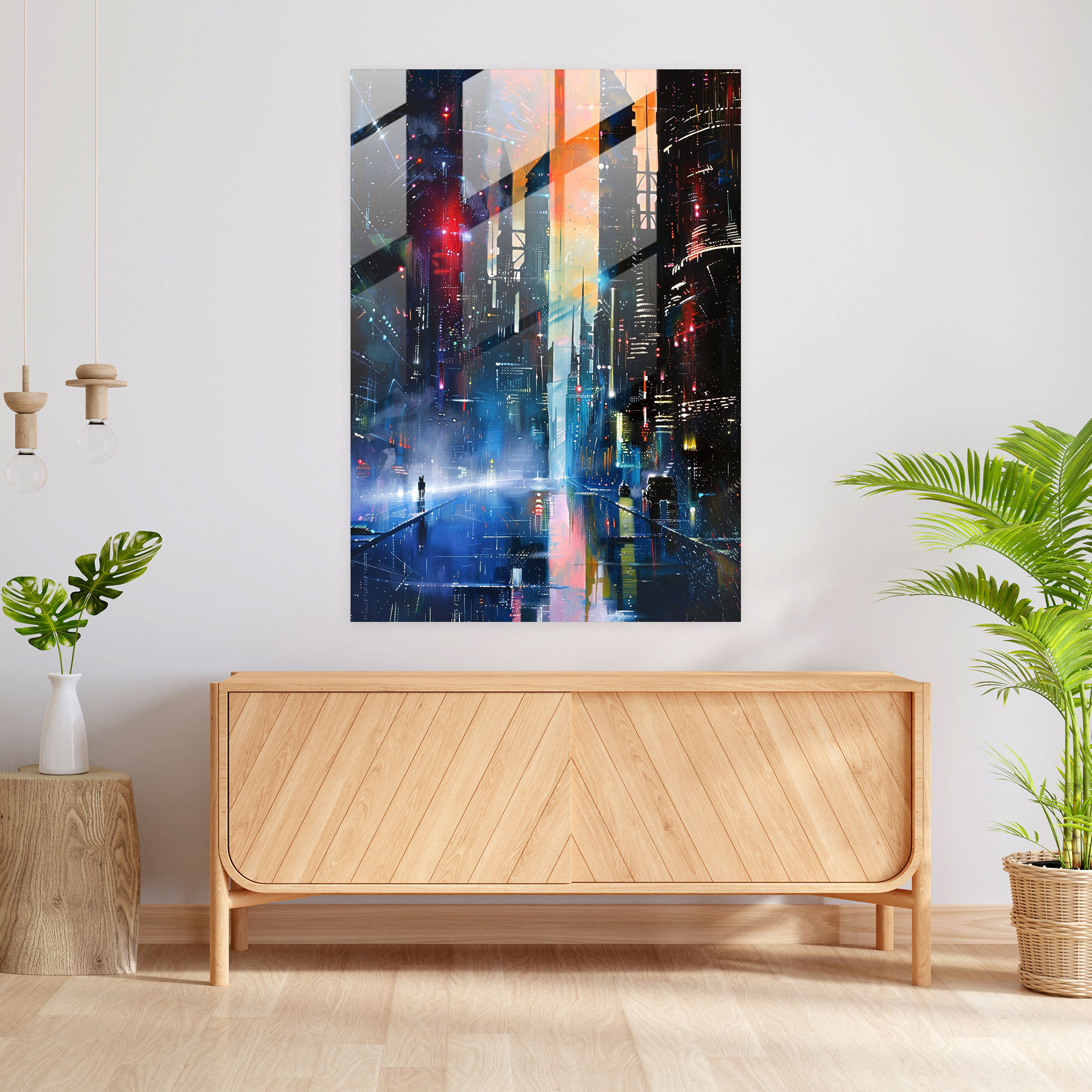 Ashvin Harrison Glass Print - Retro Futuristic Cityscape - Ashvin Harrison, Glass Print, Modern Art, Wall Decoration
