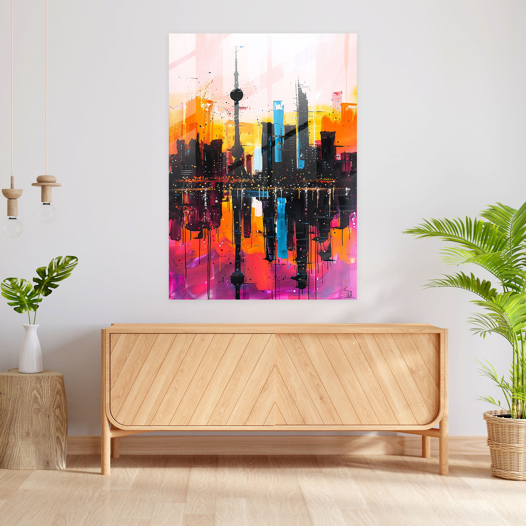 Ashvin Harrison Glass Art: City Skyline - Ashvin Harrison, Ashvin Harrison, Modern Art, Home Decoration